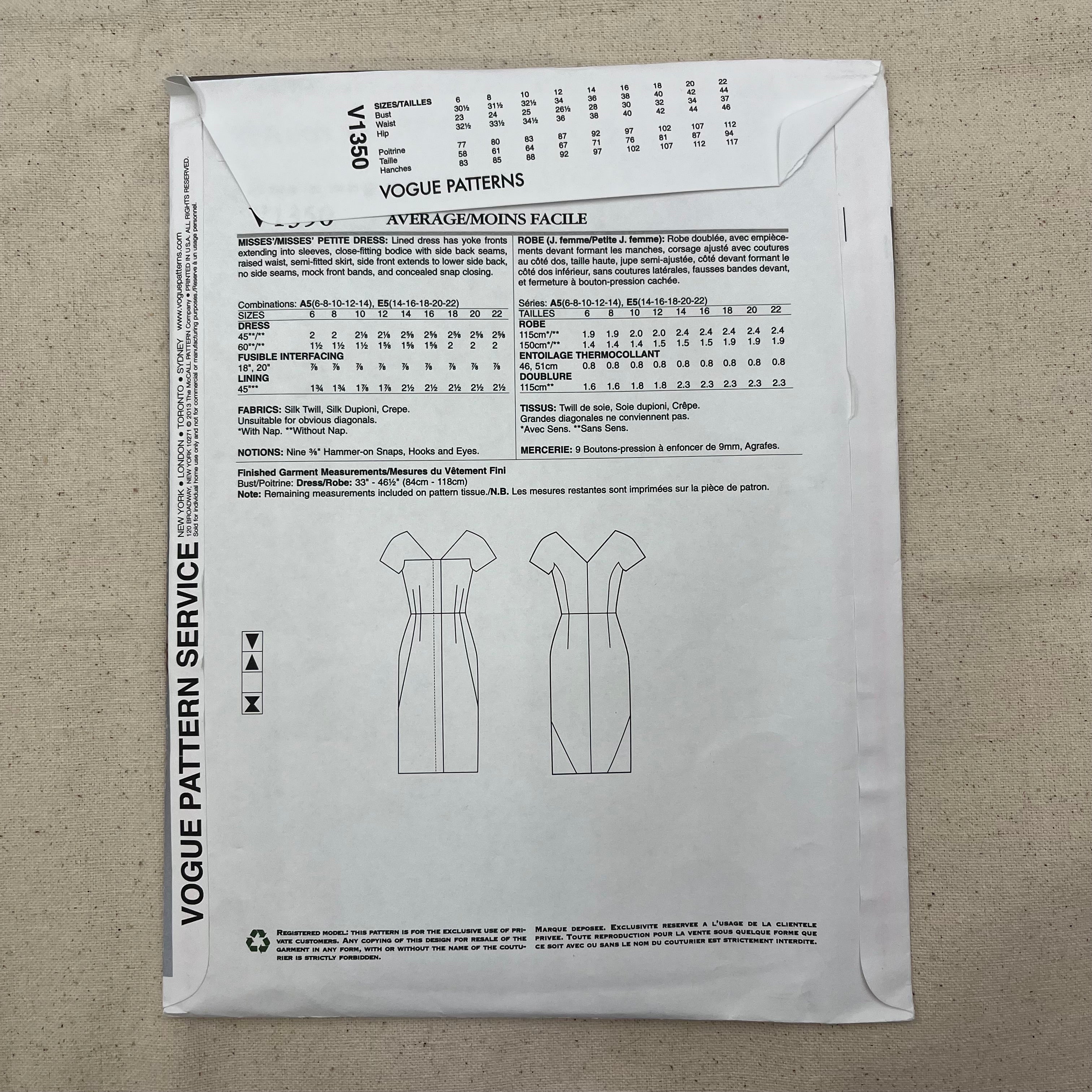 Vogue Pattern - V1350 Dress (NPA0459)