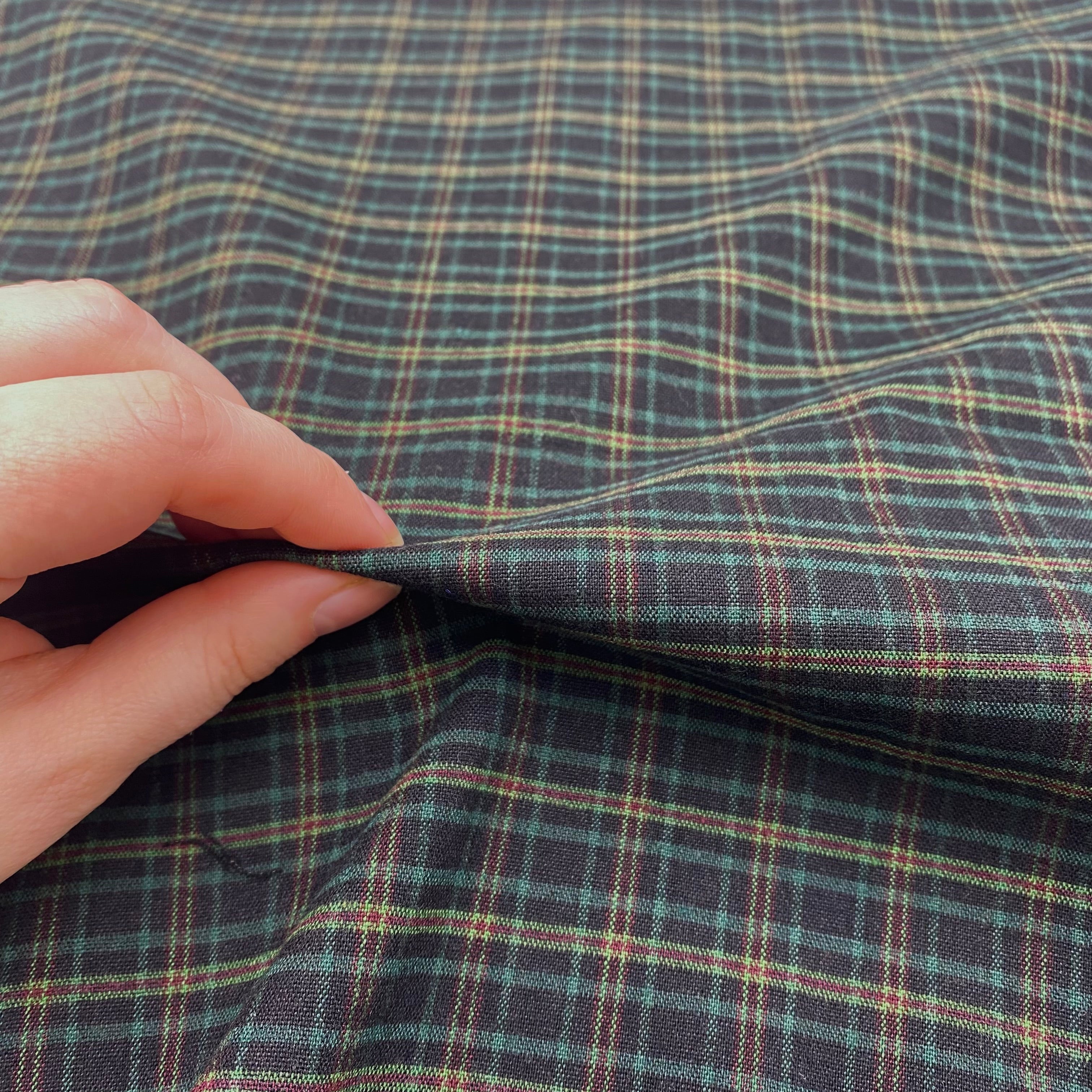 Stretch Wool Blend Shirting - Green Plaid (WDW3300)