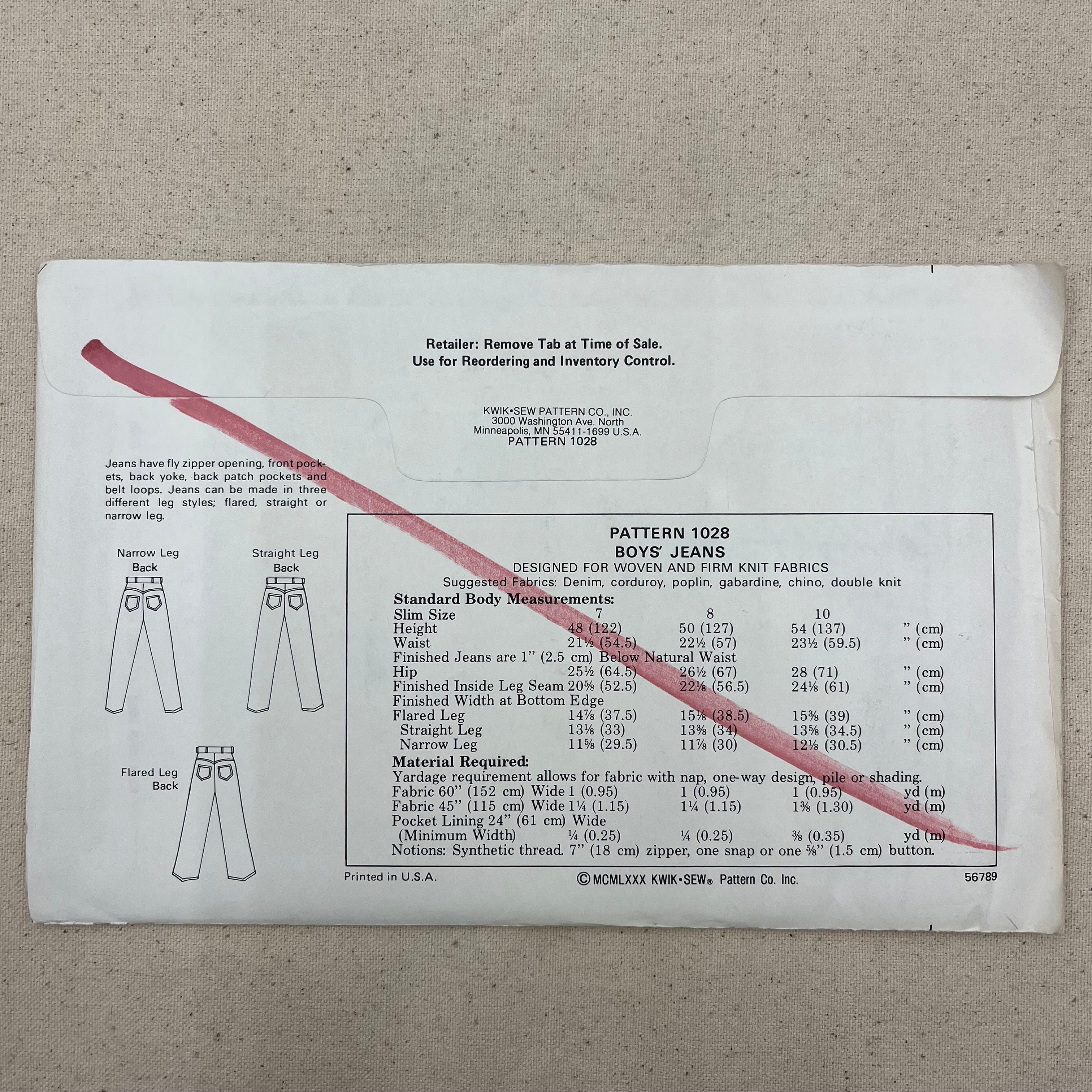 Kwik Sew Pattern - 1028 Kids Jeans (NPA0396)