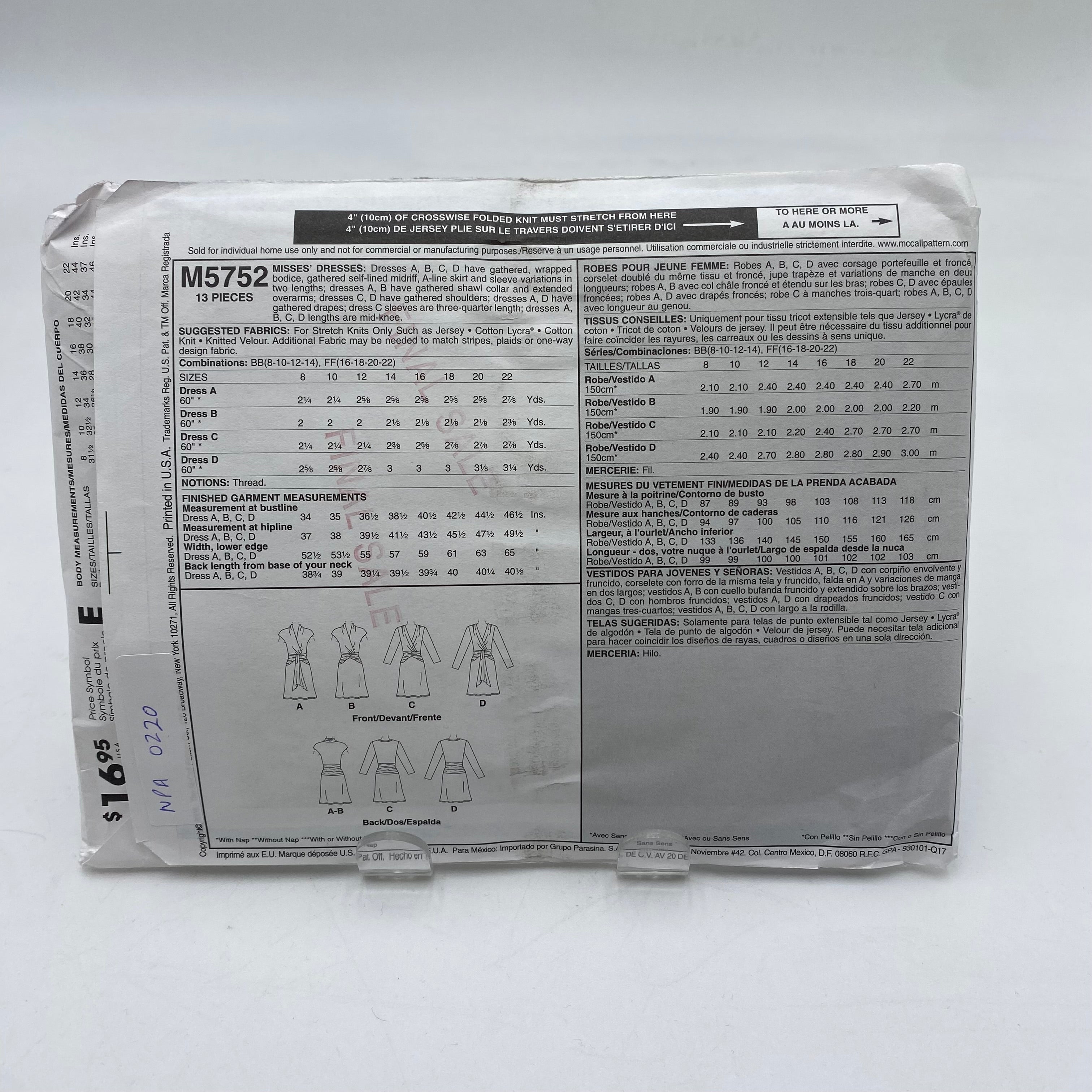 McCalls Pattern - Misses' Dresses M5752 (NPA0220)