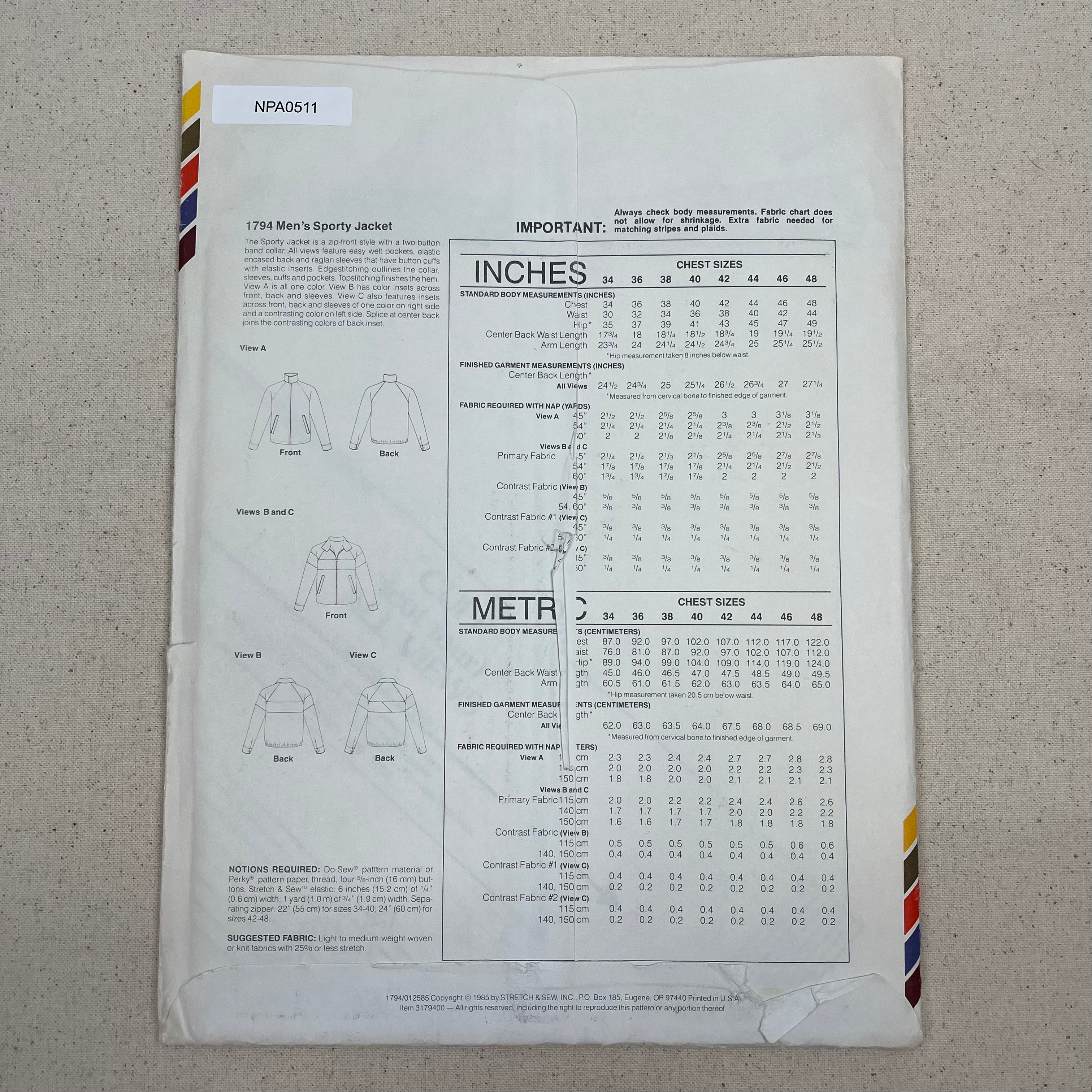 Stretch & Sew Pattern - 1794 Sporty Jacket (NPA0511)