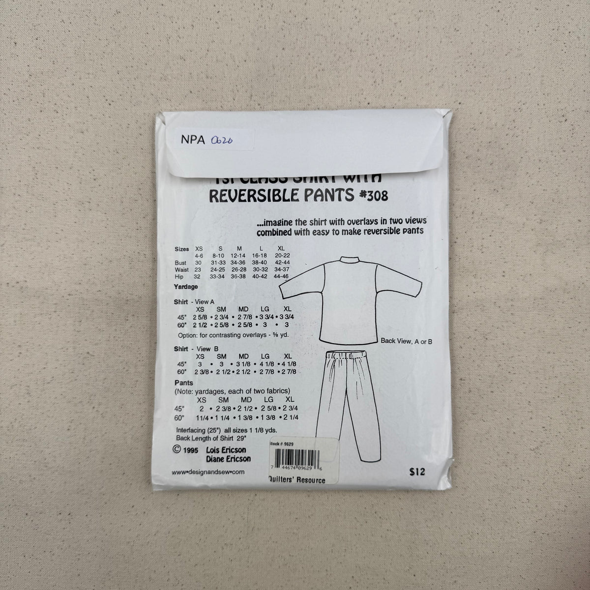 Design & Sew Patterns - #308 1st Class Shirt with Reversible Pants (NPA0626)