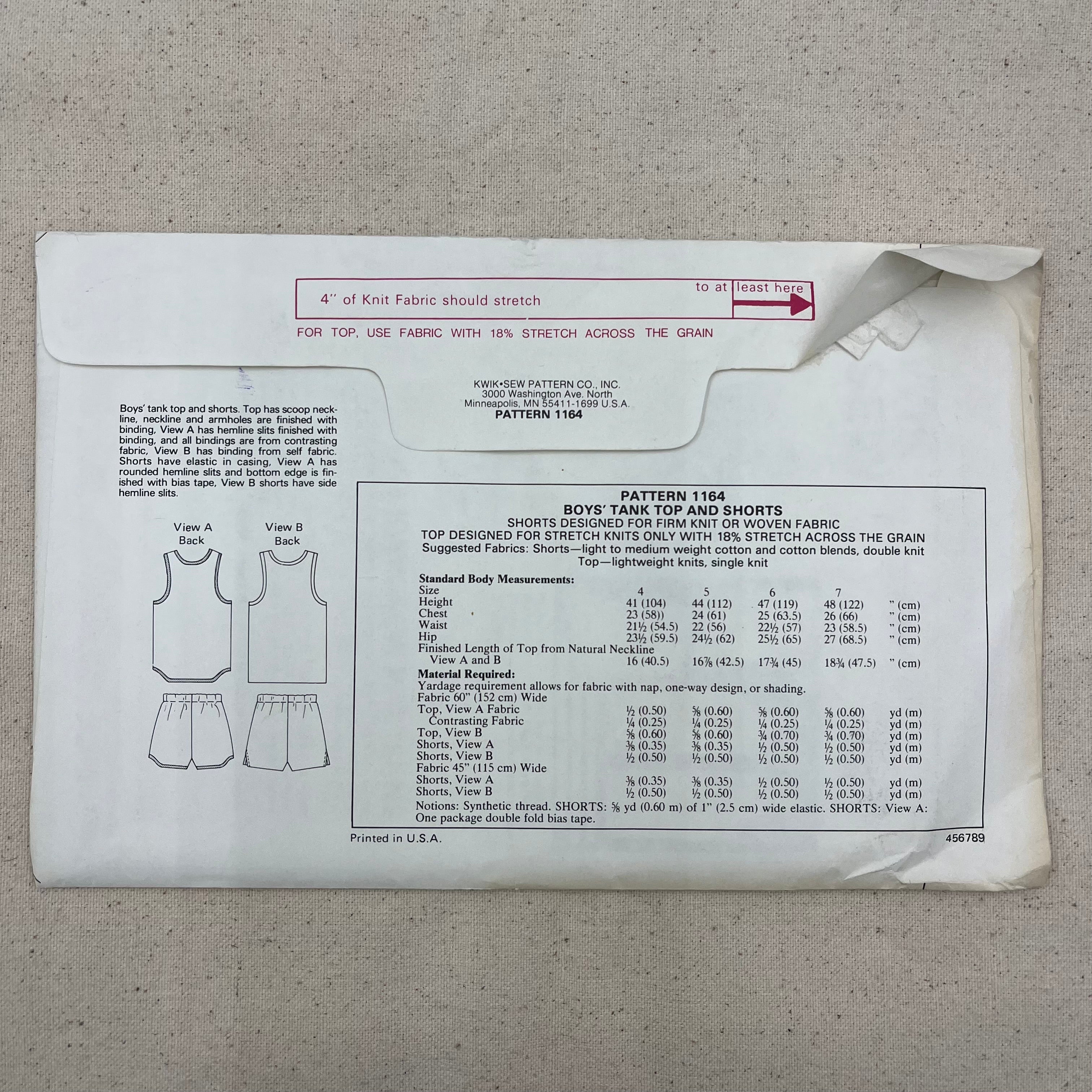 Kwik Sew Pattern - 1164 Kids Tank Top & Shorts (NPA0404)