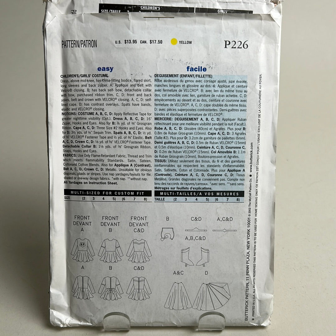 BUTTERICK Kids Pattern, Children's Costume (PBT0226)(NPA)