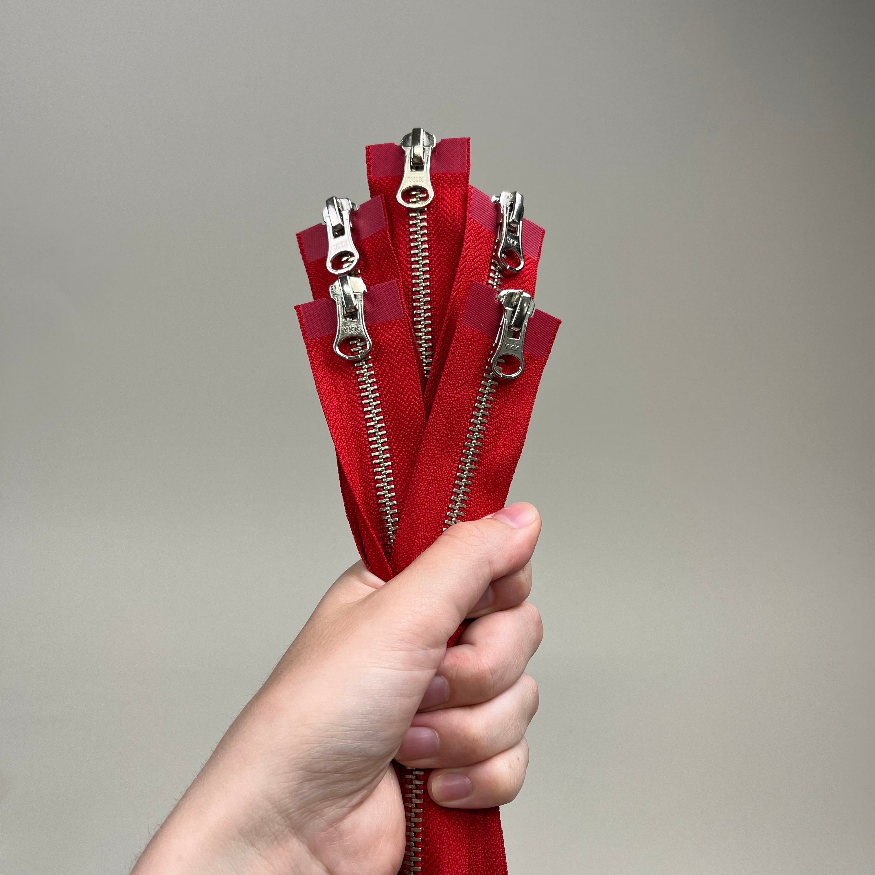 Two-Way Metal Zipper - Red & Silver/Gold 26" (NZP0453)