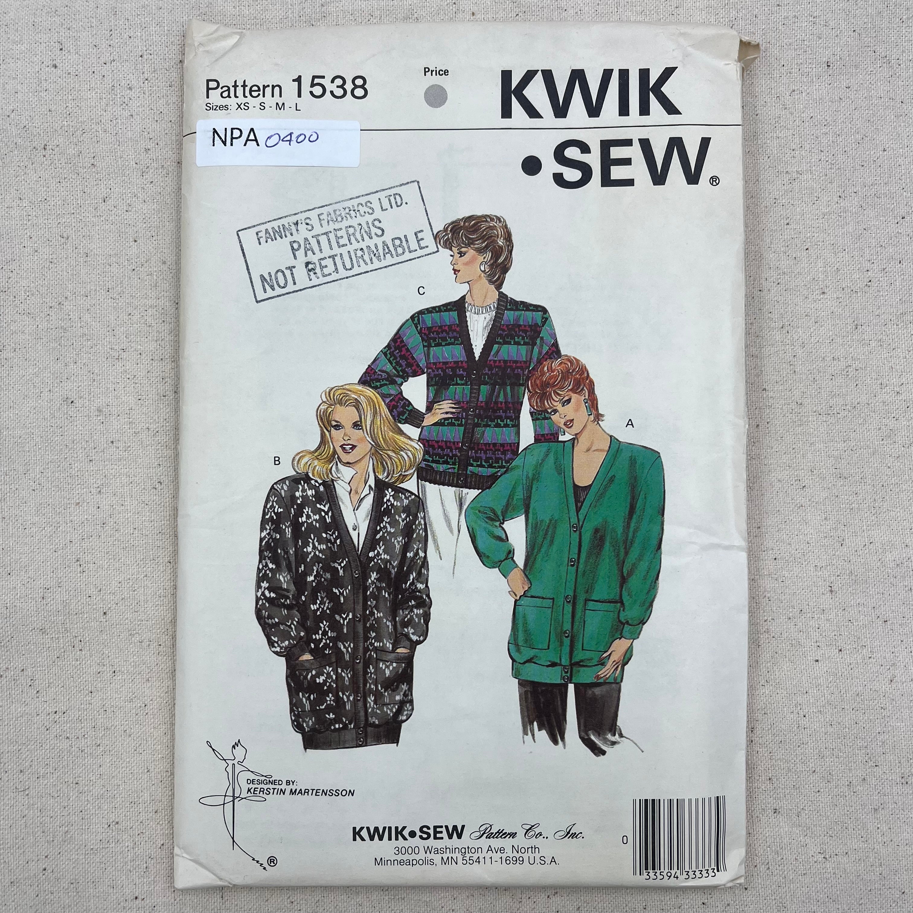 Kwik Sew Pattern - 1538 Cardigans (NPA0400)