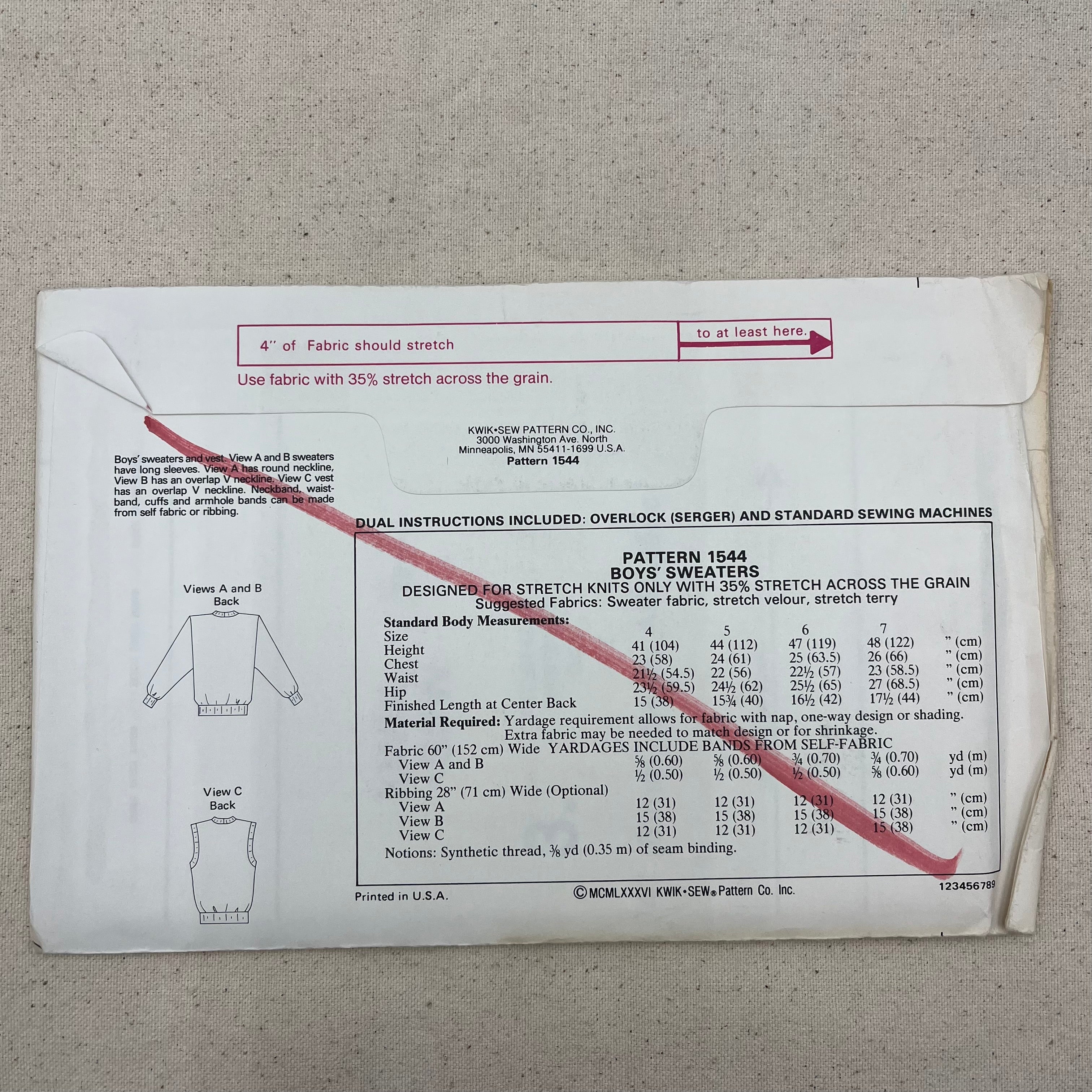 Kwik Sew Pattern - 1544 Kids Sweaters (NPA0401)