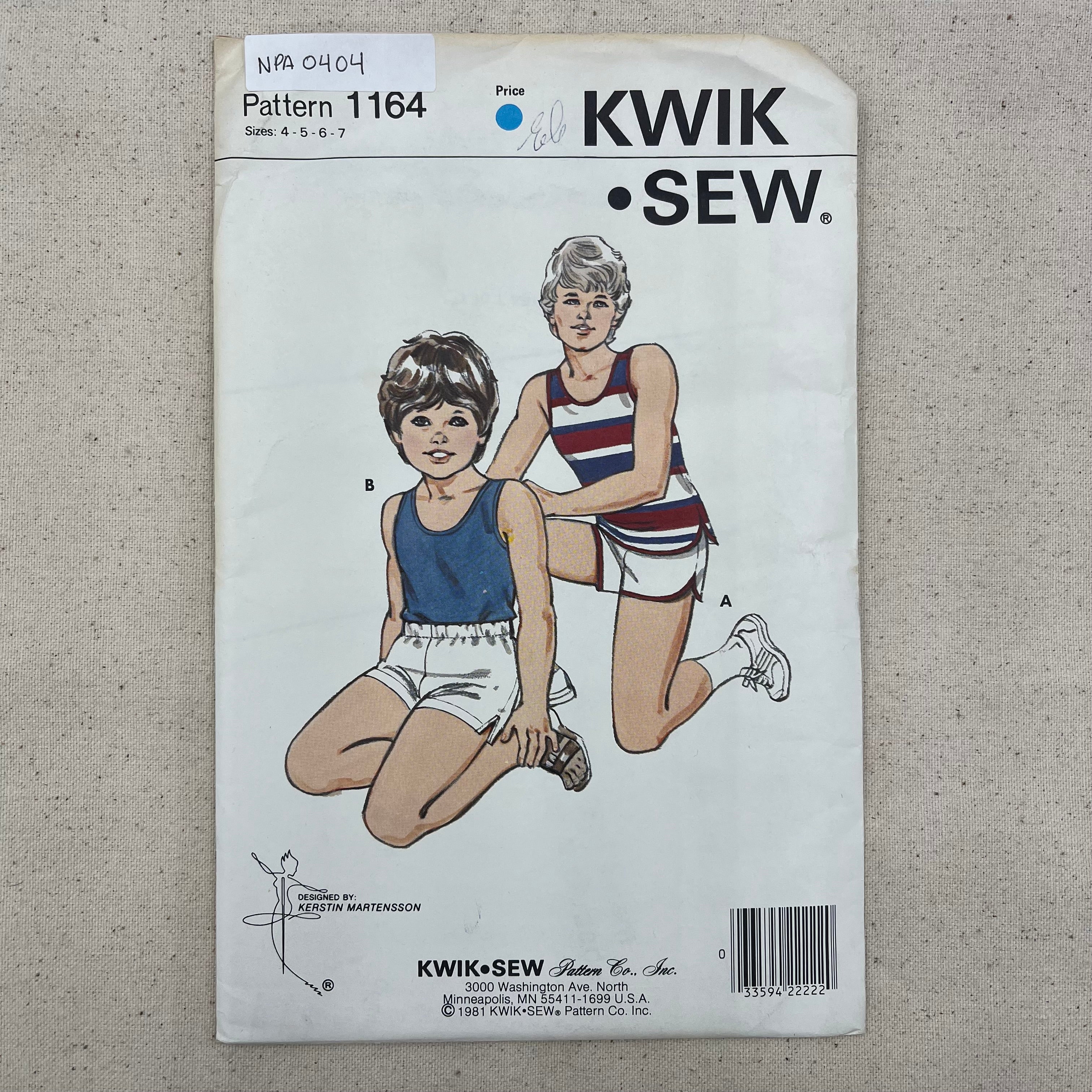 Kwik Sew Pattern - 1164 Kids Tank Top & Shorts (NPA0404)