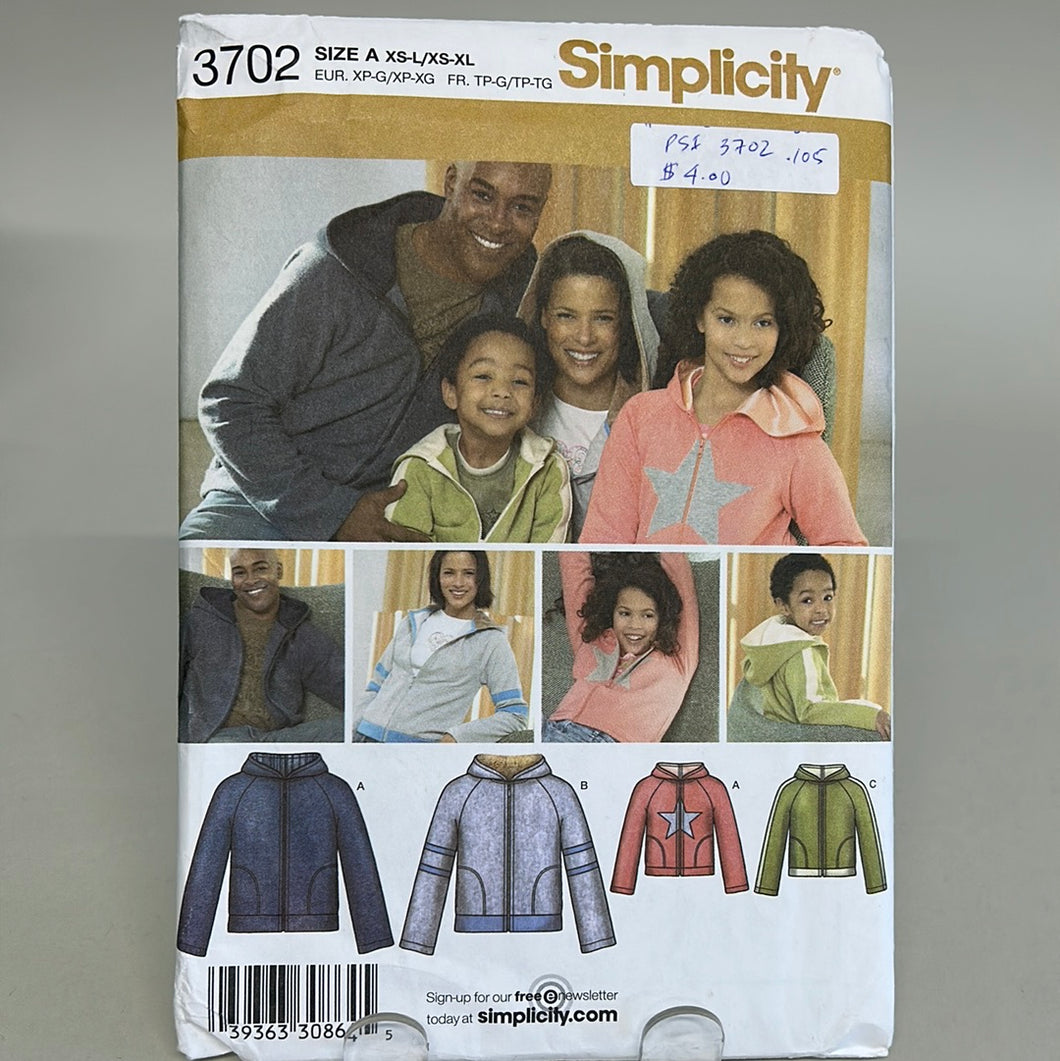 SIMPLICITY Pattern, Unisex Child's, Teen's and Adult's Sweatshirt (PSI3702)