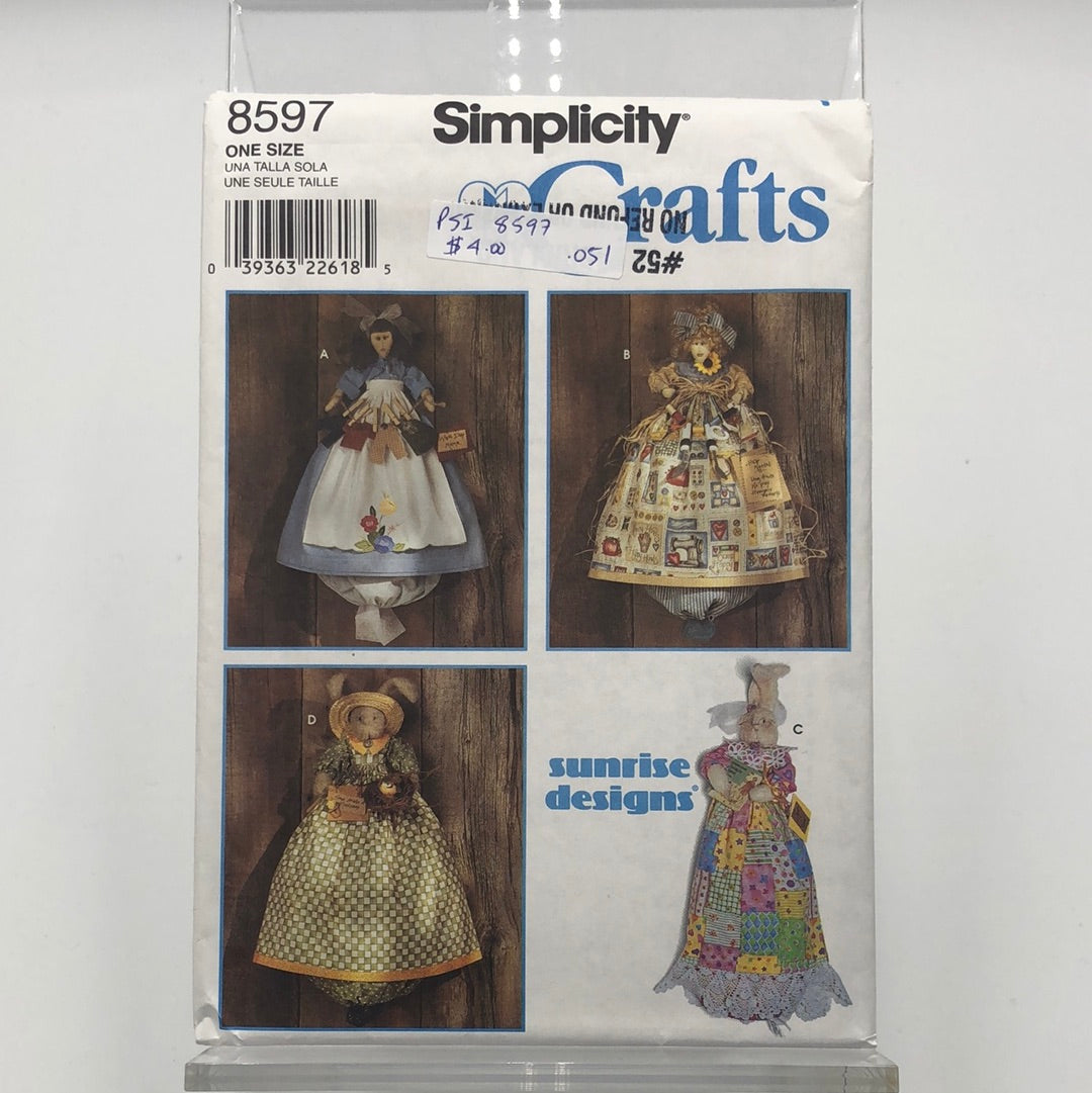 SIMPLICITY Pattern Doll One-Size, Bunny Plastic Bag Holder (PSI8597)(NPA)