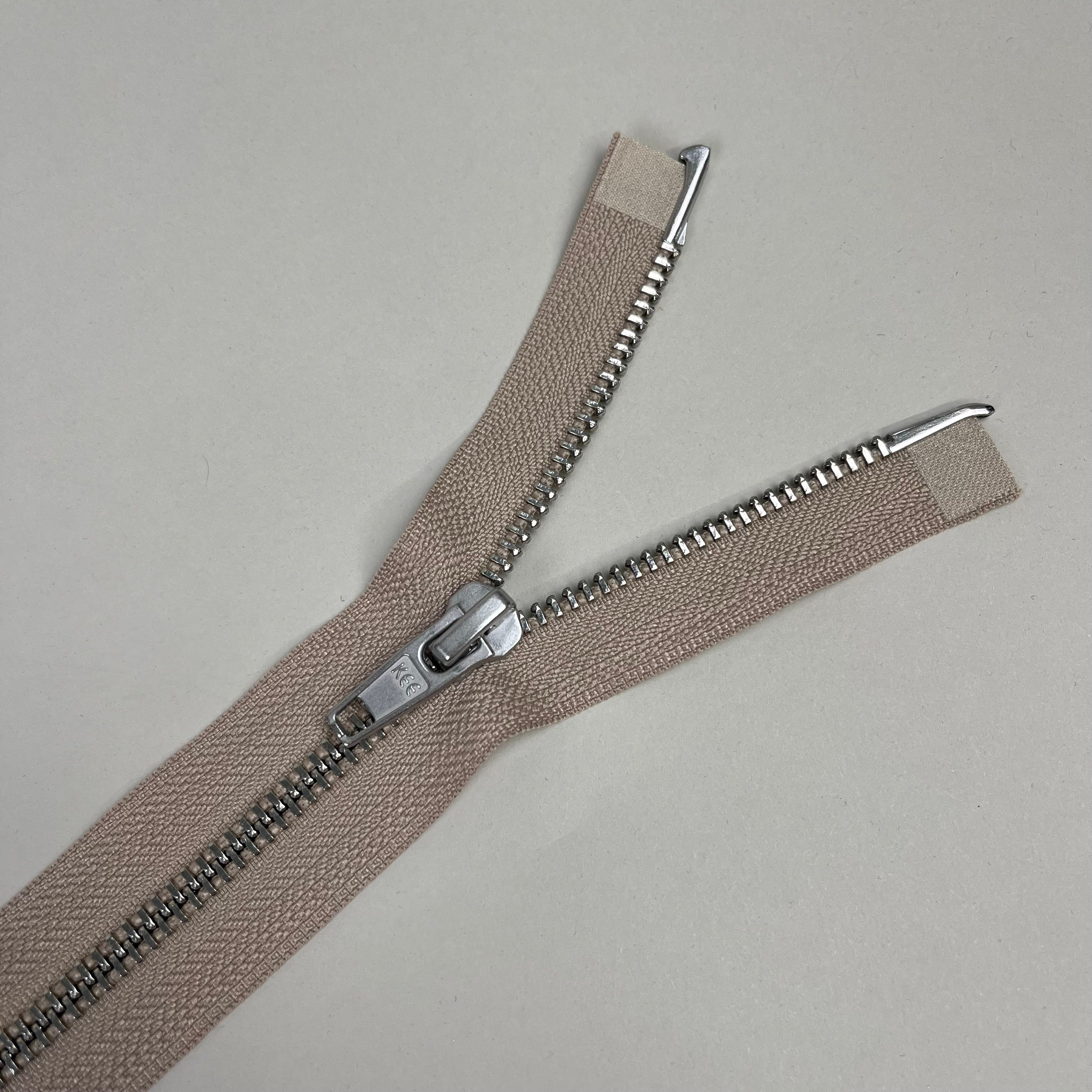 Two-Way Metal Zipper - Khaki & Silver 19" (NZP0445)