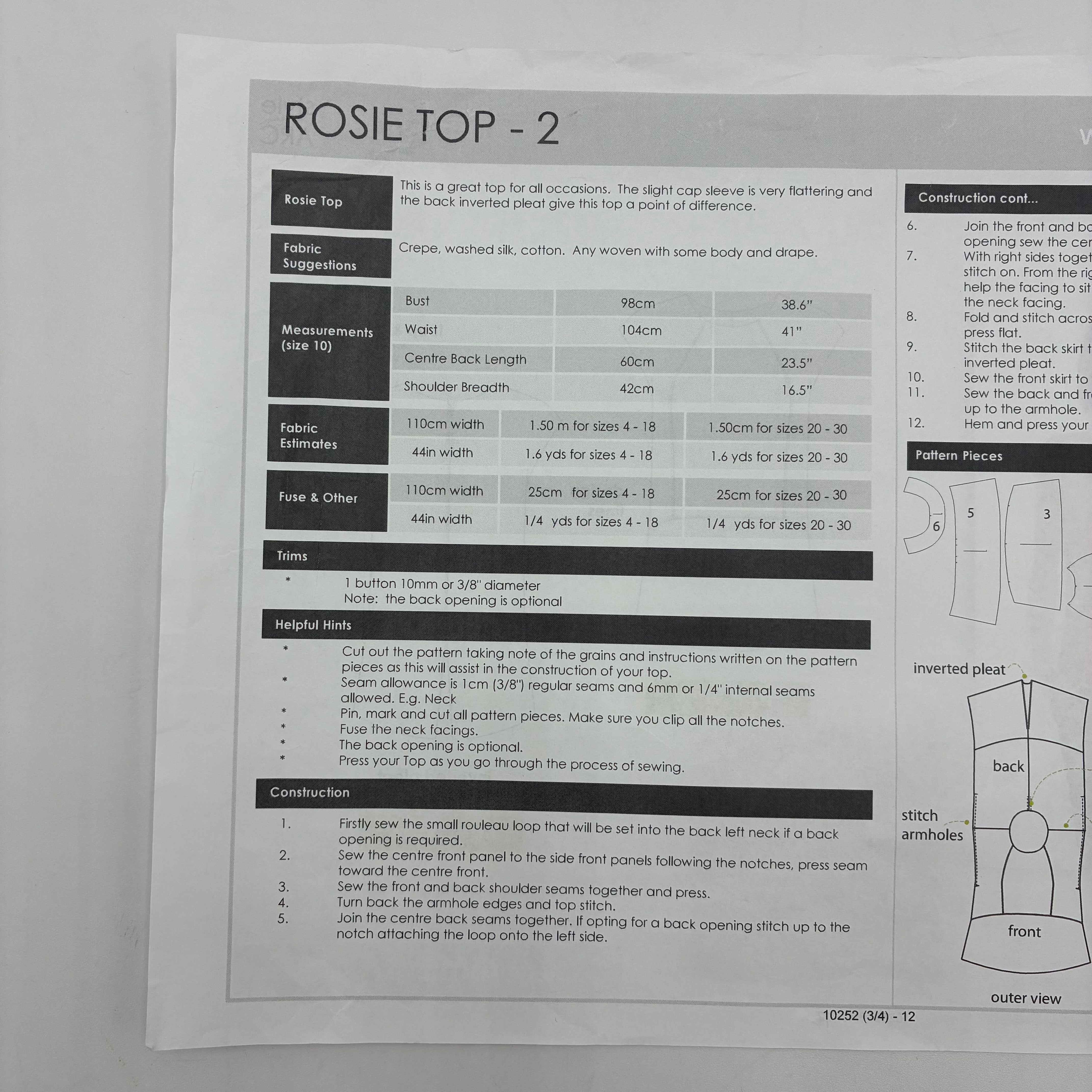 Style Arc Pattern - Rosie Top – 1 (NPA0318)