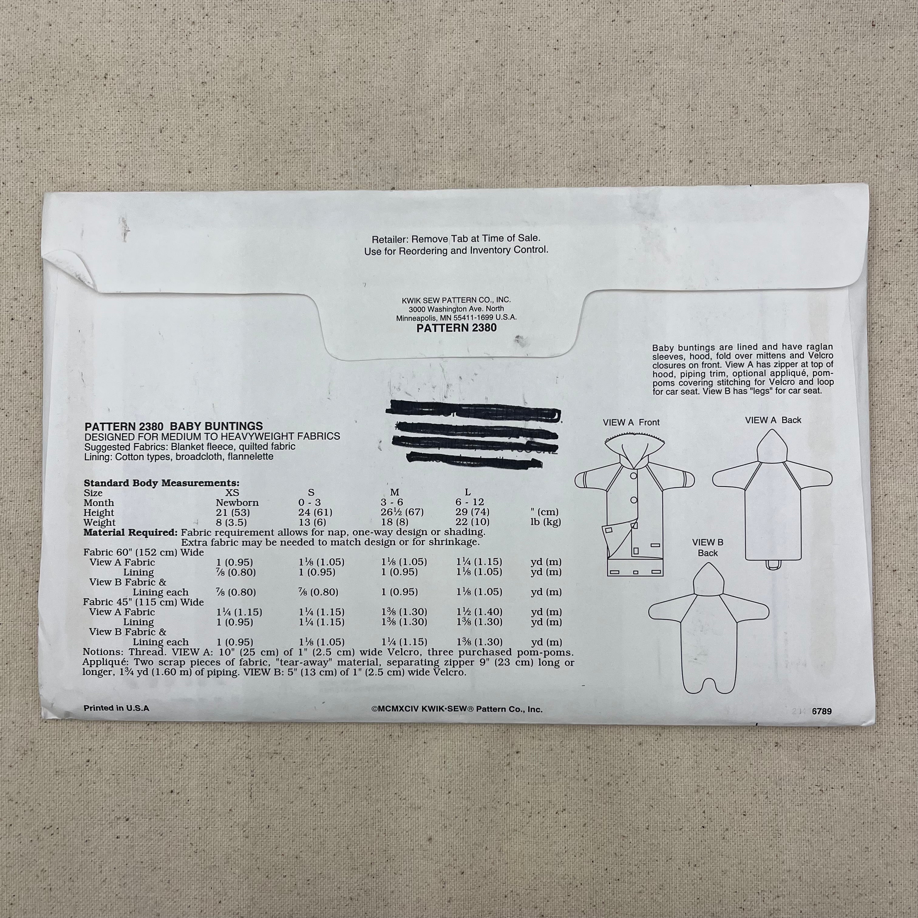 Kwik Sew Pattern - 2380 Baby Buntings (NPA0426)