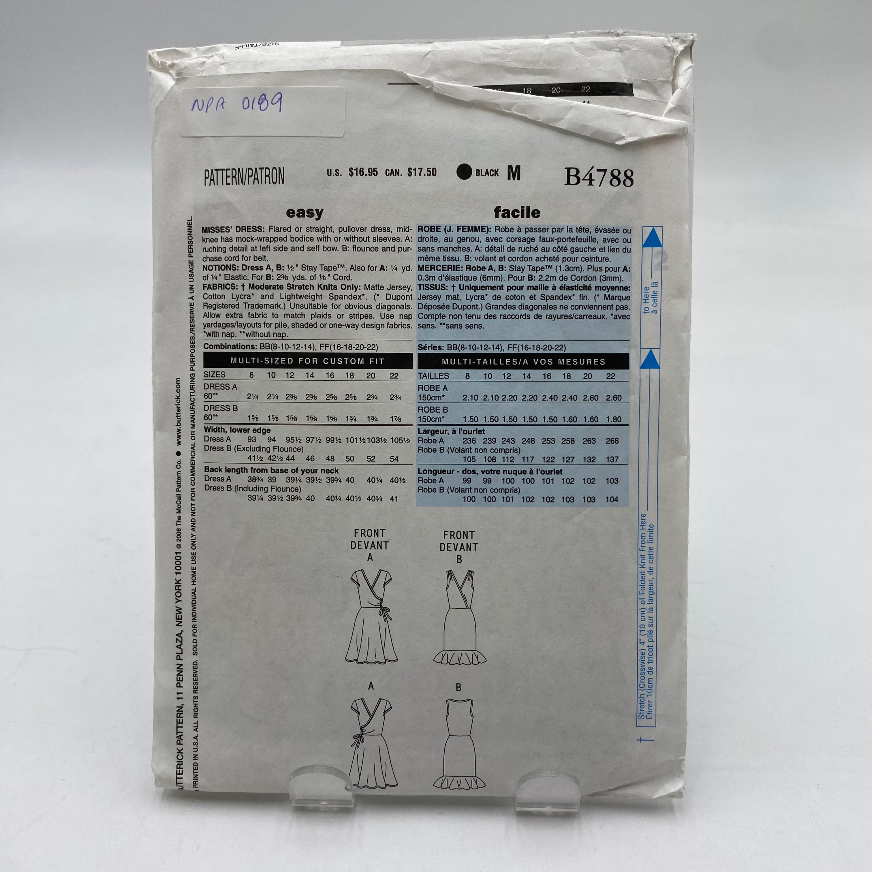 Butterick Pattern - Misses' Dress B4788 (NPA0189)