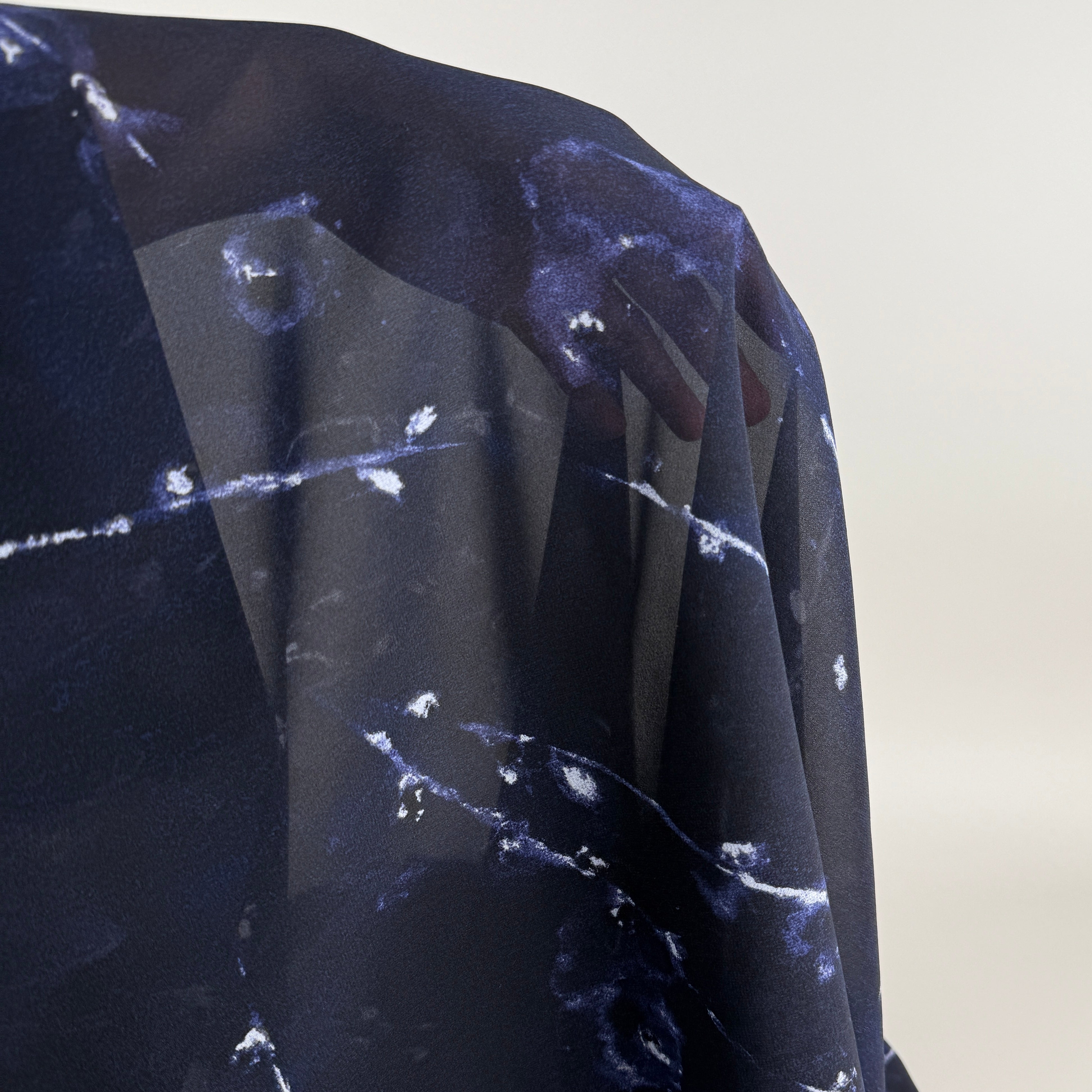 100% Silk Stretch Georgette Crepe - Indigo Wisps (WFY0505)