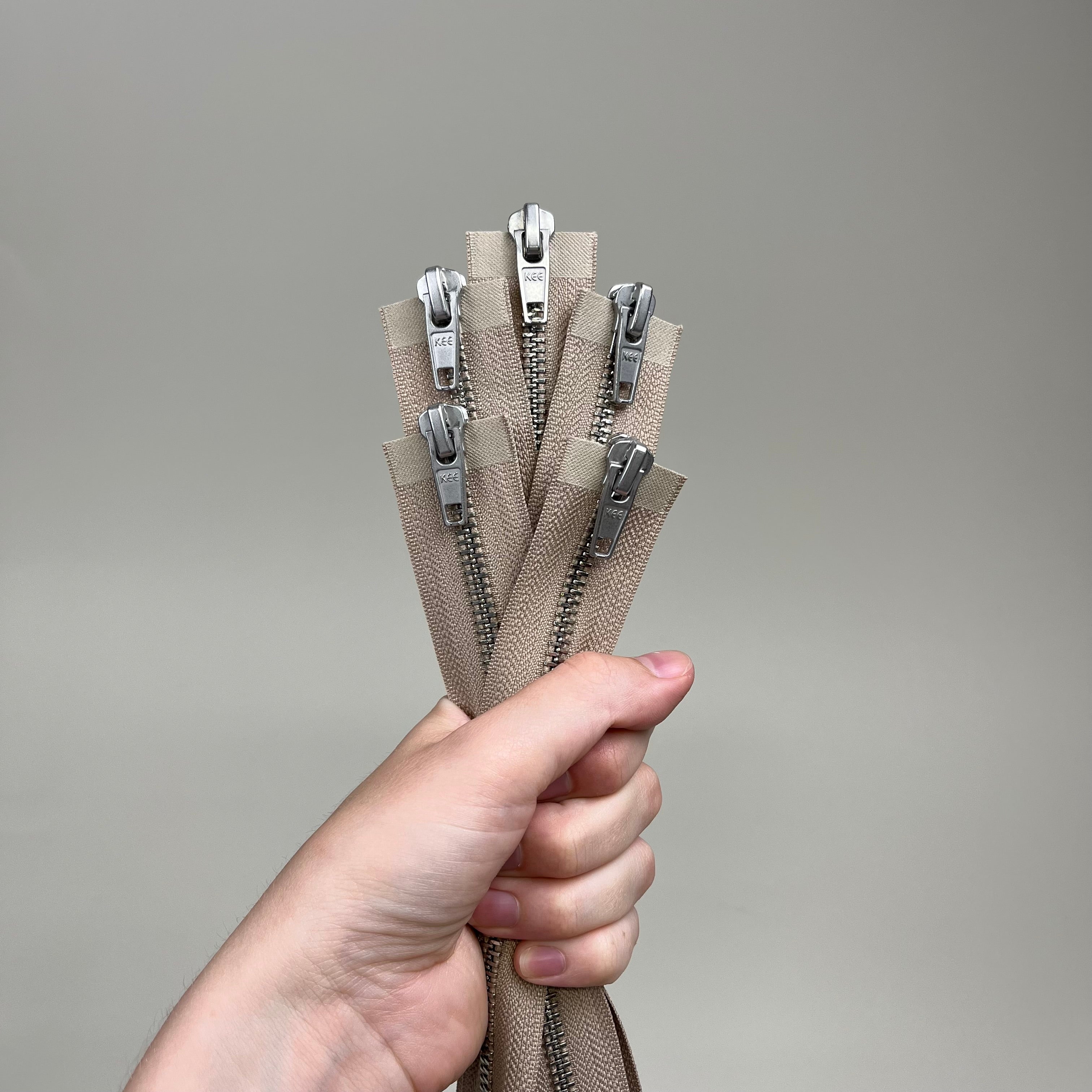 Two-Way Metal Zipper - Khaki & Silver 19" (NZP0445)