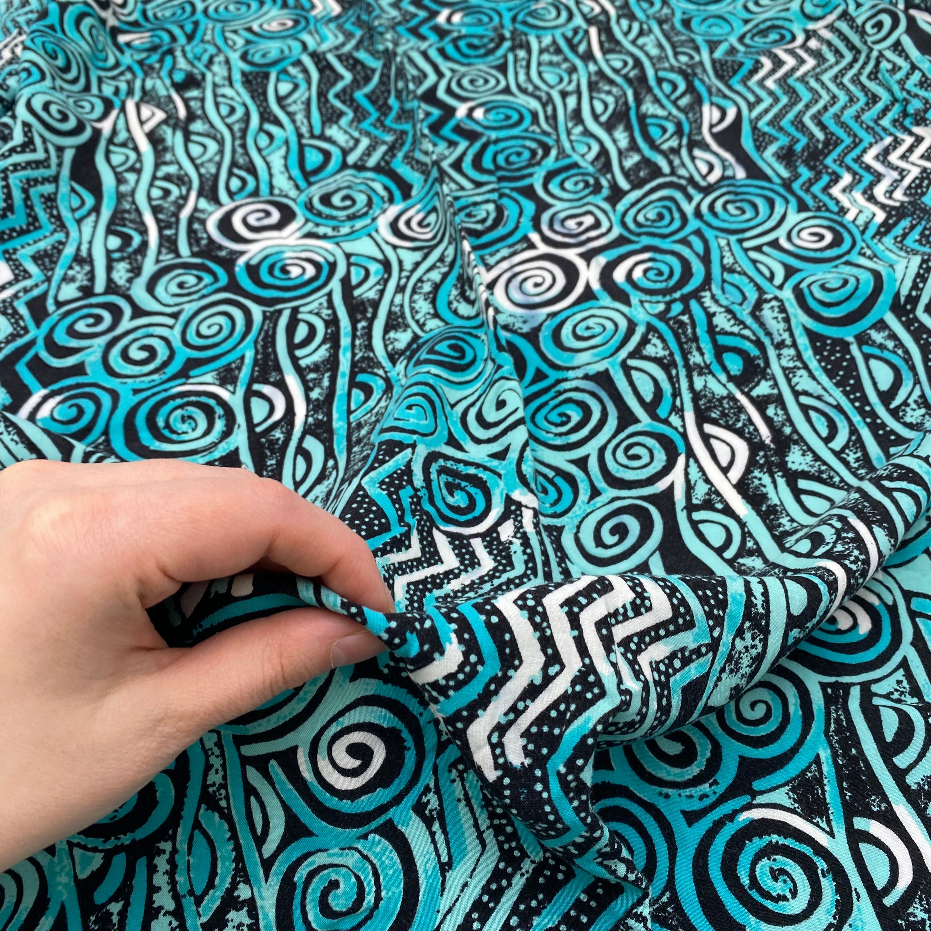 Rayon Dress Weight - Teal Scrolls (WDW3367)