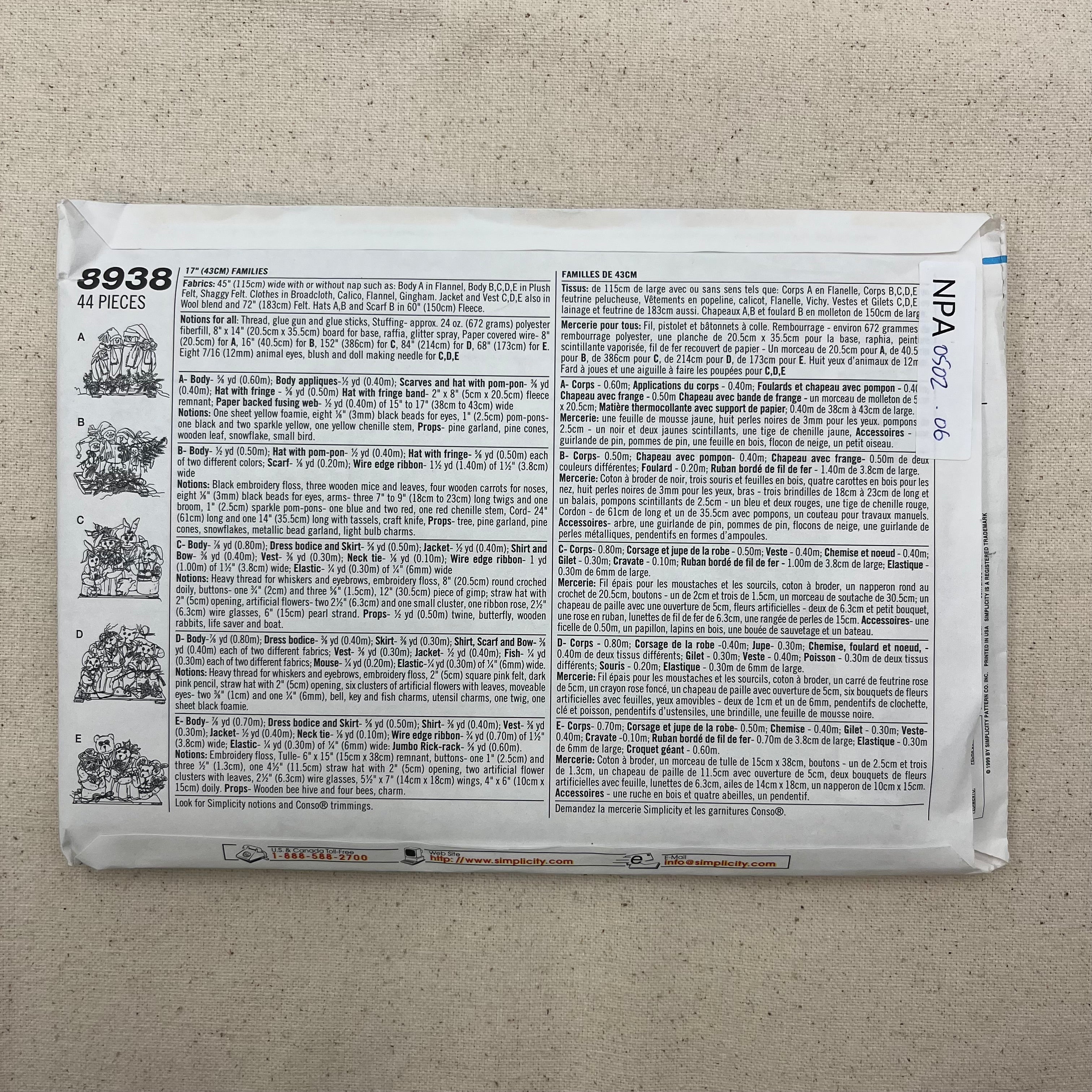 Simplicity Pattern - 8938 Families (NPA0502)