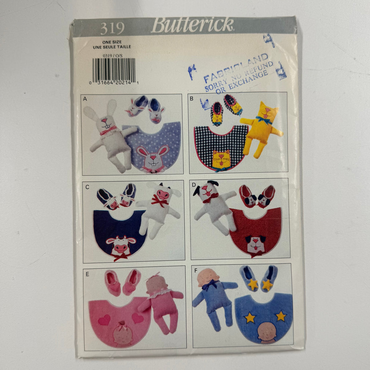 Butterick Craft Pattern - 319 Bibs, Dolls & Slippers (NPA0568)