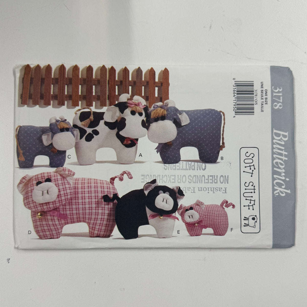 Butterick Craft Pattern - 3178 Calico Cows & Prairie Pigs (NPA0569)