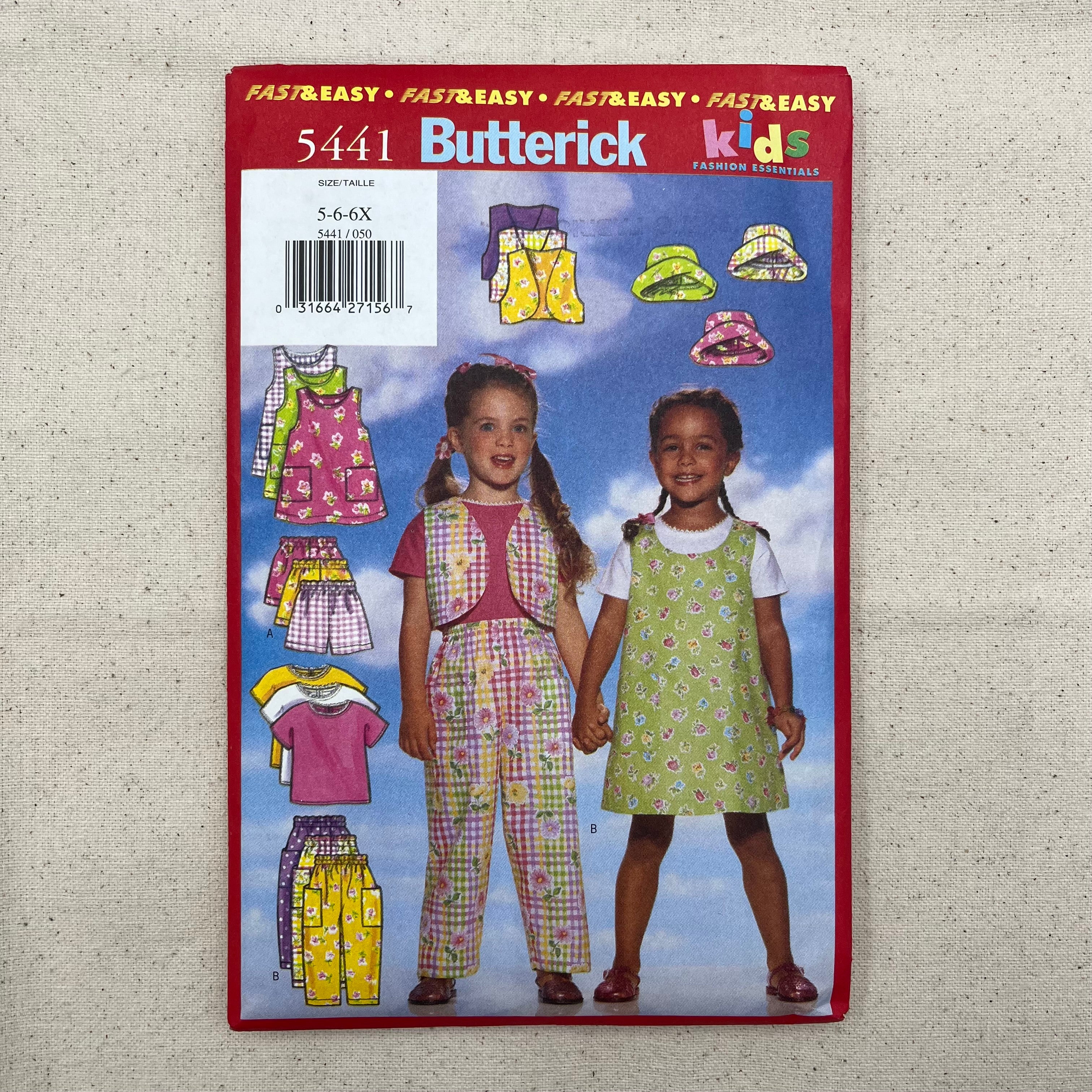 Butterick Pattern - 5441 Kids Vest, Top, Jumper, Shorts, Pants & Hat (NPA0481)