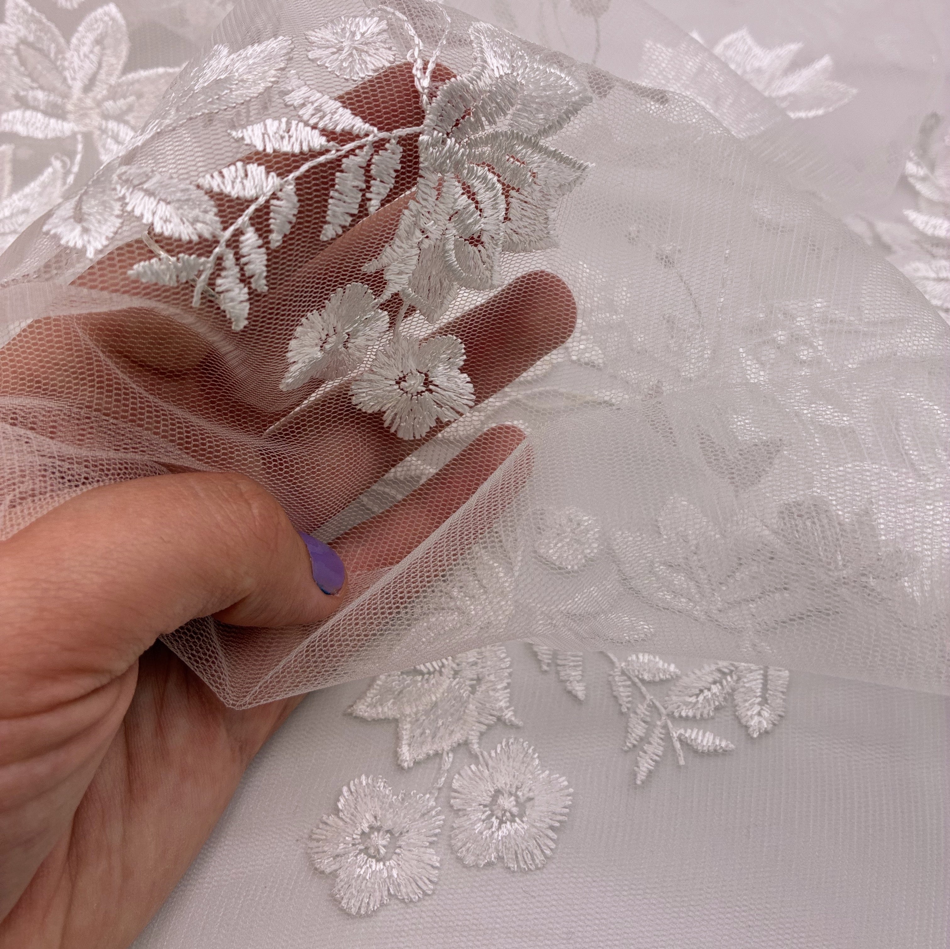 Embroidered Stretch Mesh - Opaline (KLM0239)