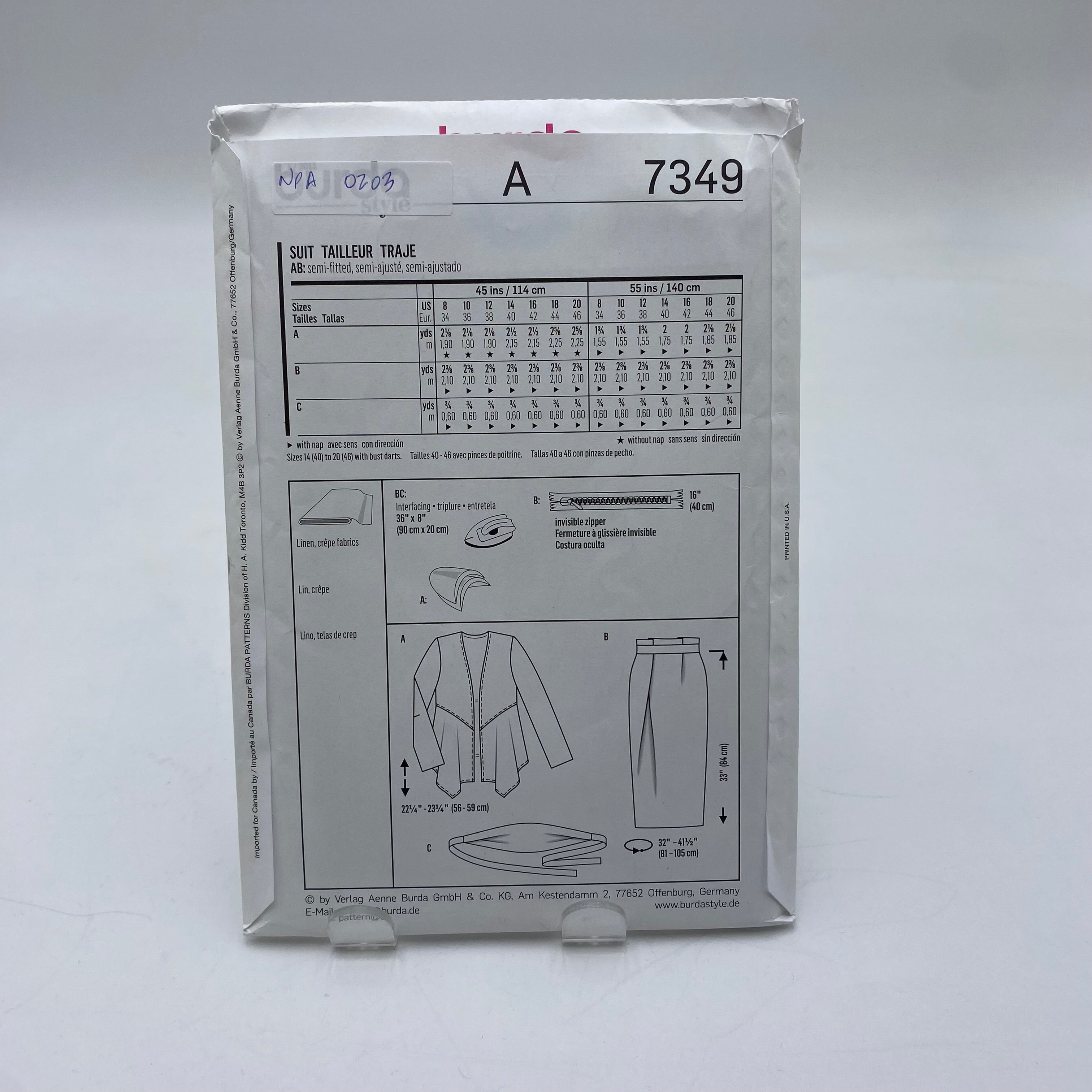 Burda Pattern - Suit 7349 (NPA0203)