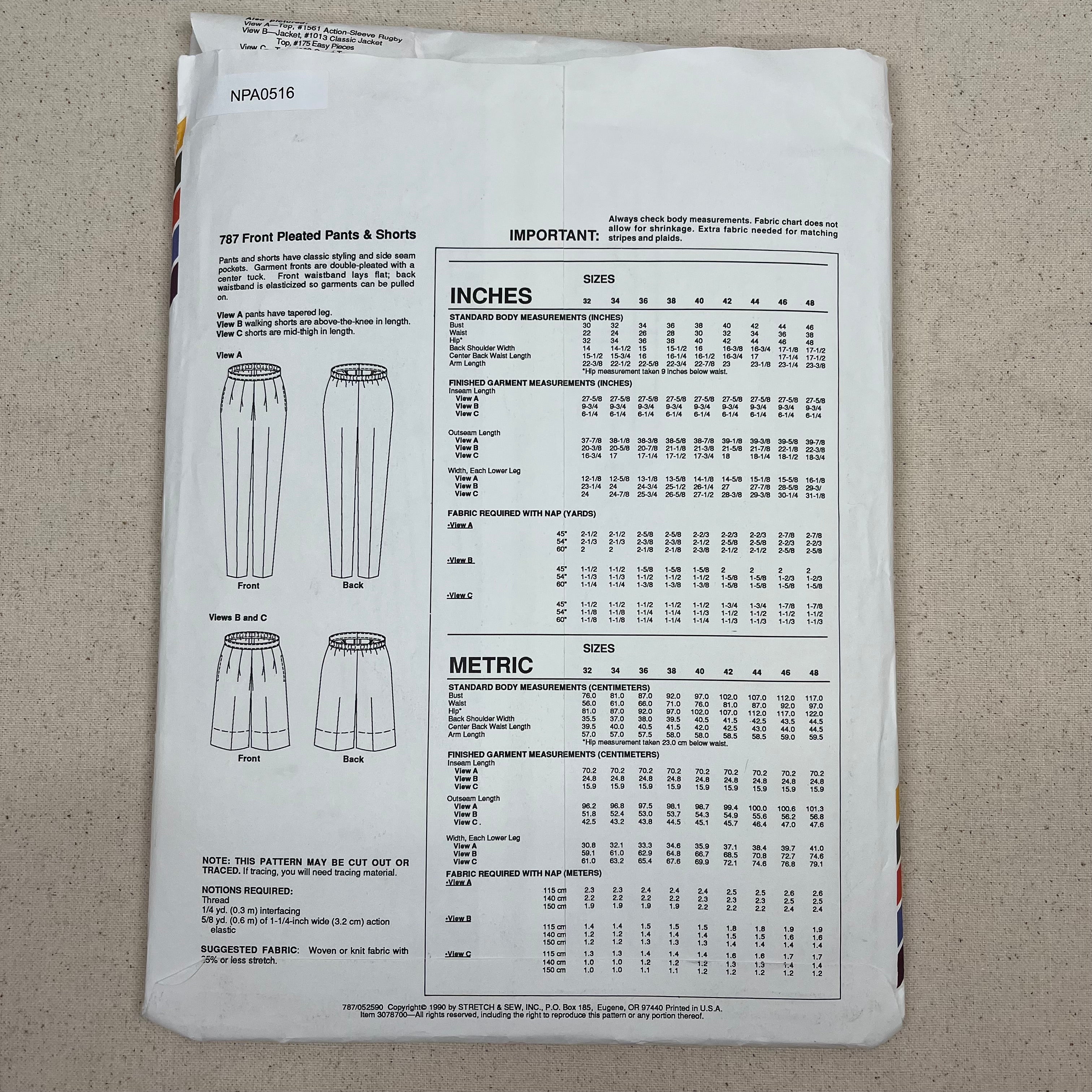 Stretch & Sew Pattern - 787 Front Pleated Pants & Shorts (NPA0516)