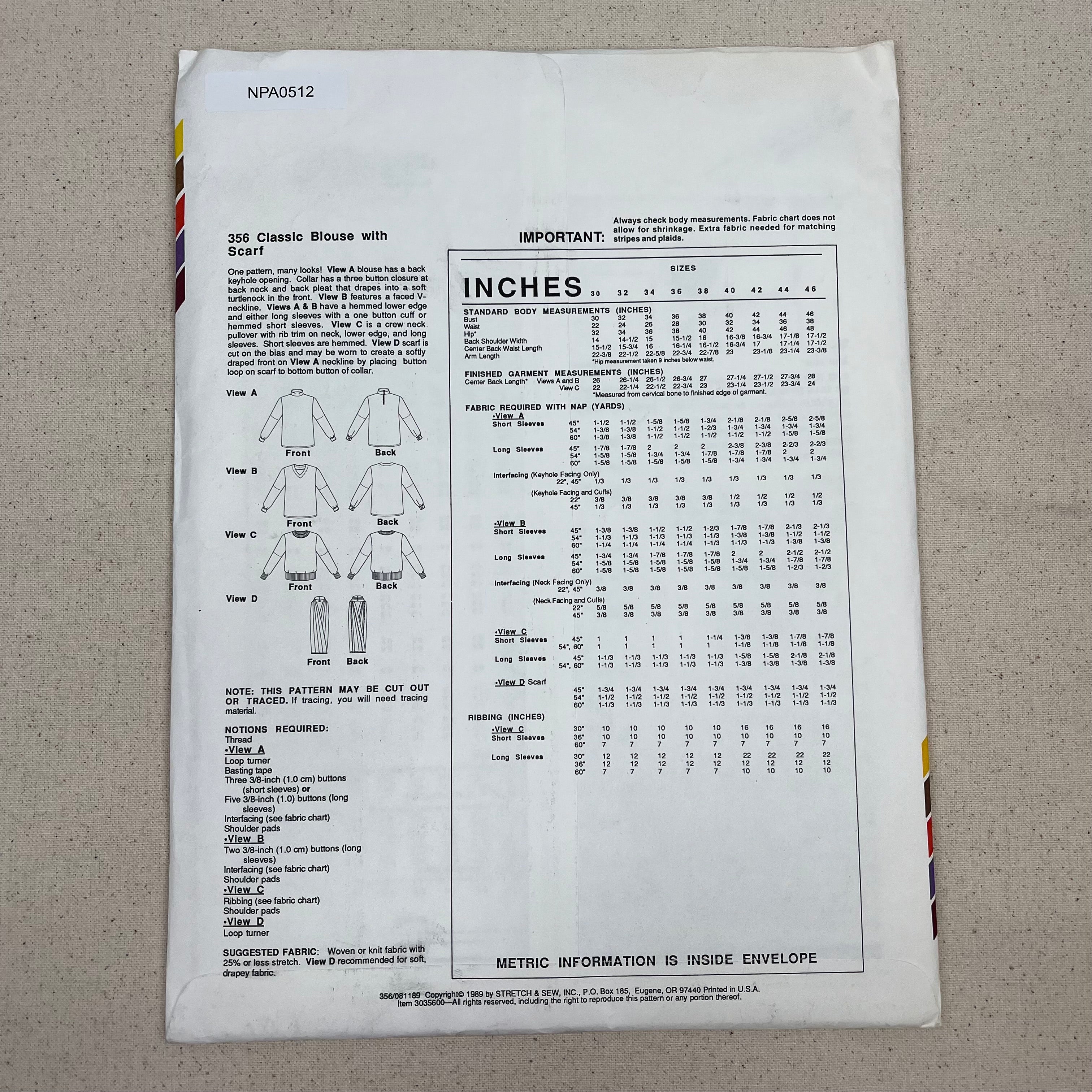 Stretch & Sew Pattern - 356 Classic Blouse with Scarf (NPA0512)