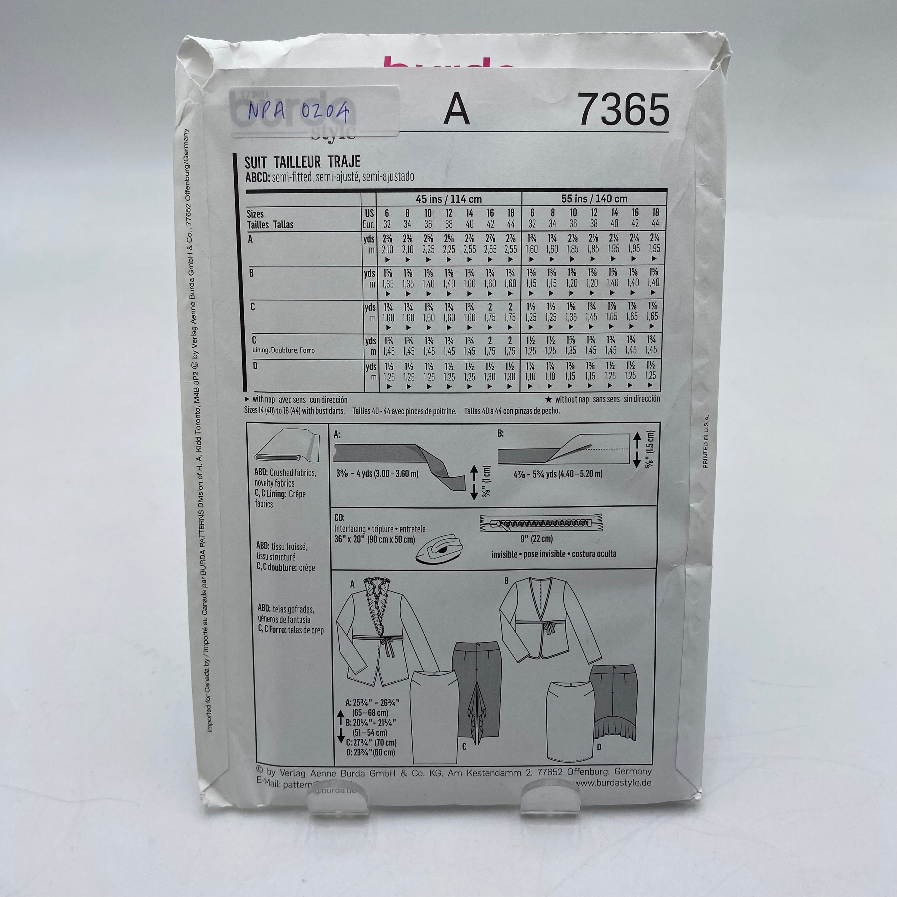 Burda Pattern - Suit 7365 (NPA0204)
