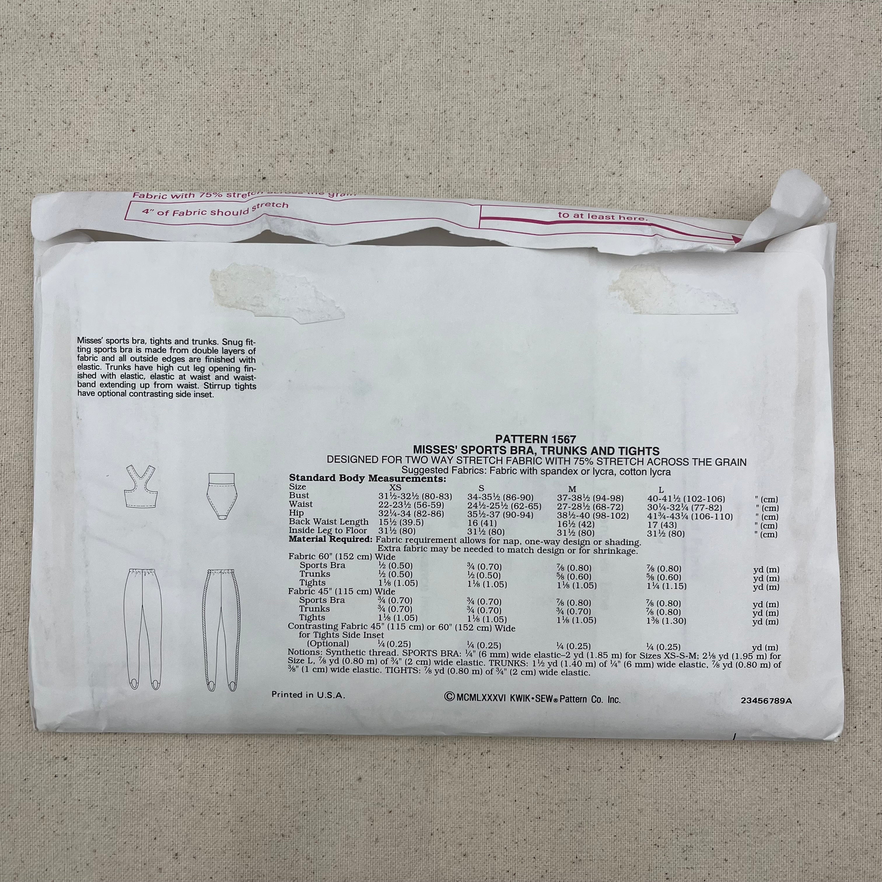 Kwik Sew Pattern - 1567 Sports Bra, Trunks & Tights (NPA0405)