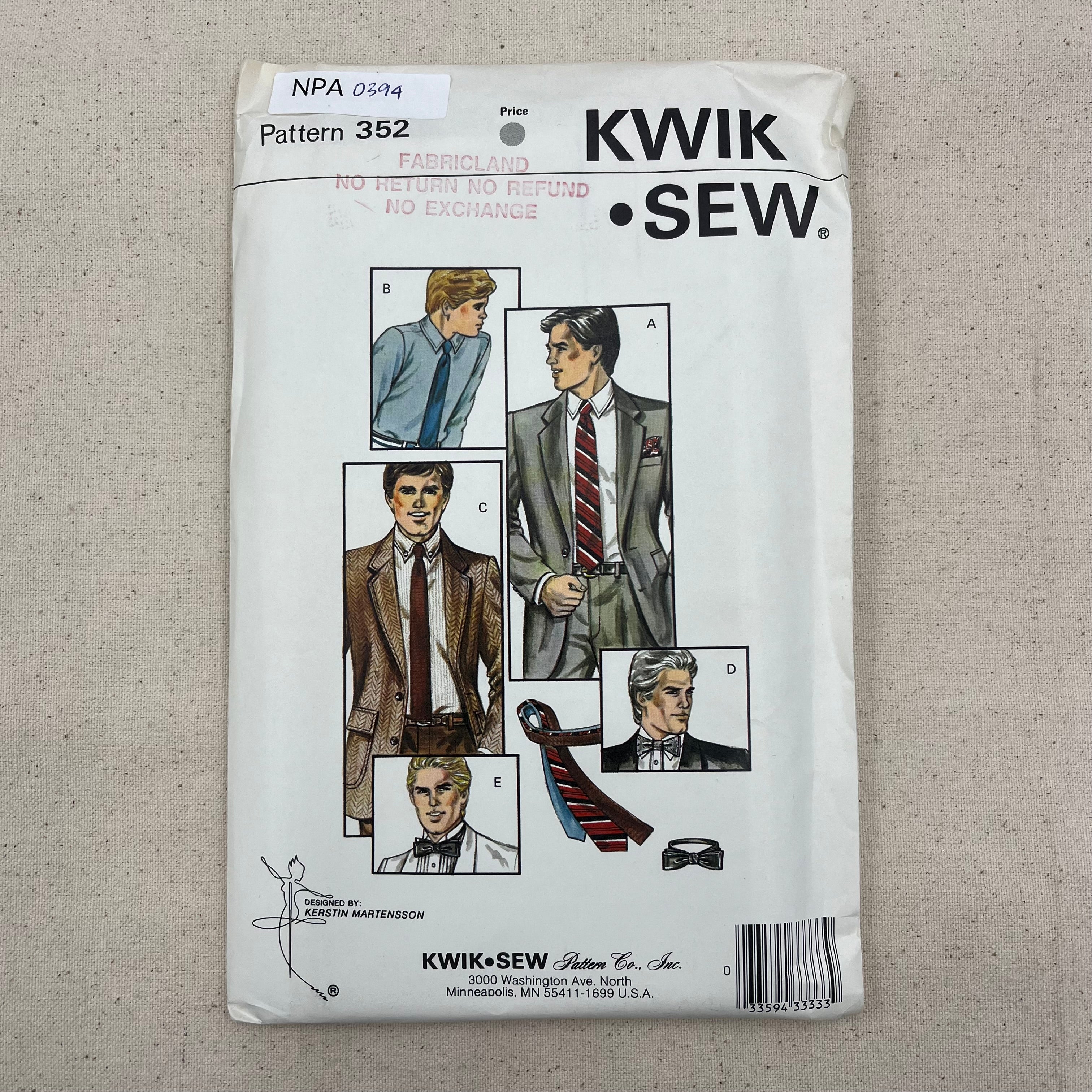 Kwik Sew Pattern - 352 Ties & Neckwear (NPA0394)