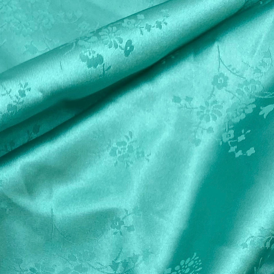 Blouse Weight Satin Jacquard - Turquoise Floral (WDW3158)