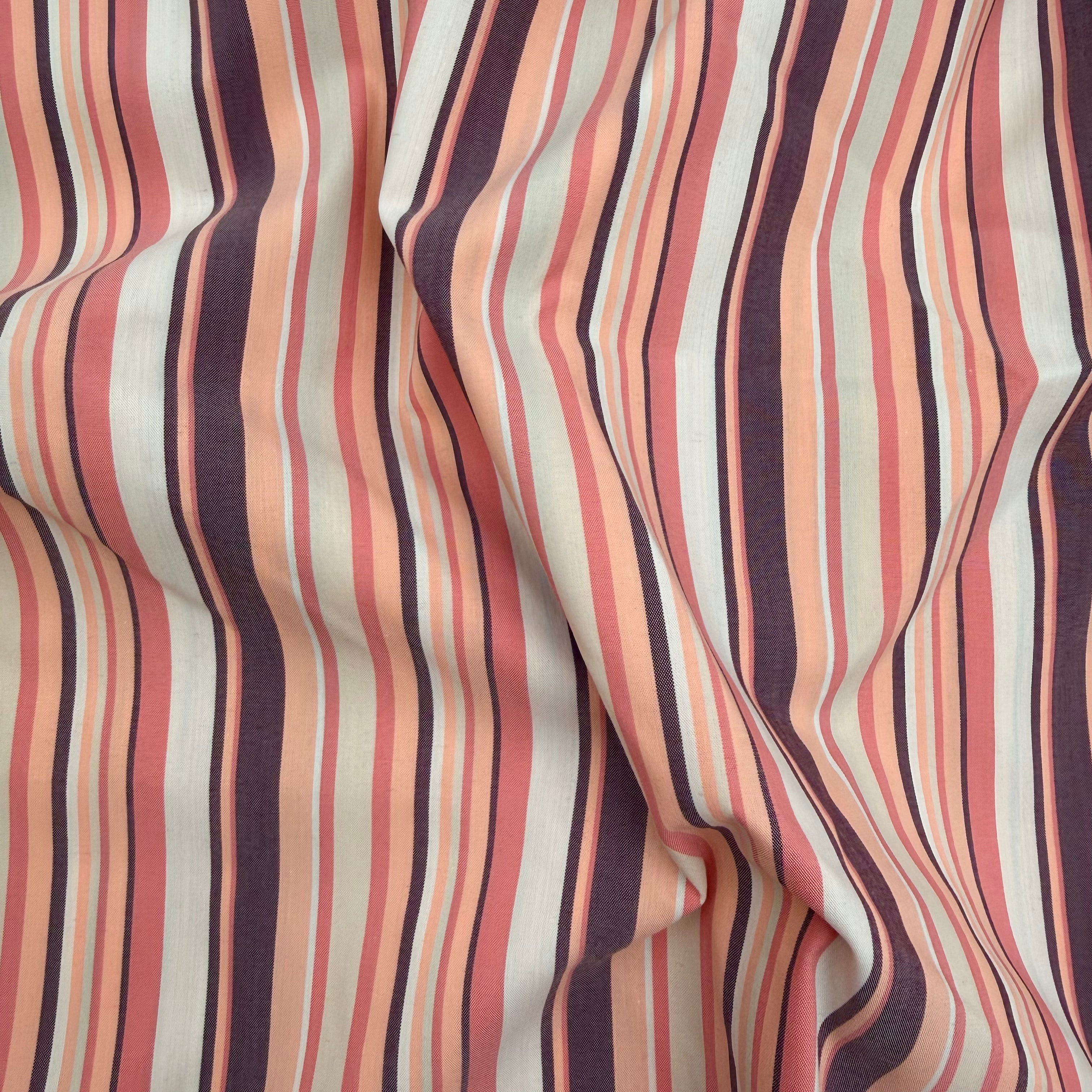 Stretch Cotton Shirting - Peach & Brown Stripes (WDW3639)