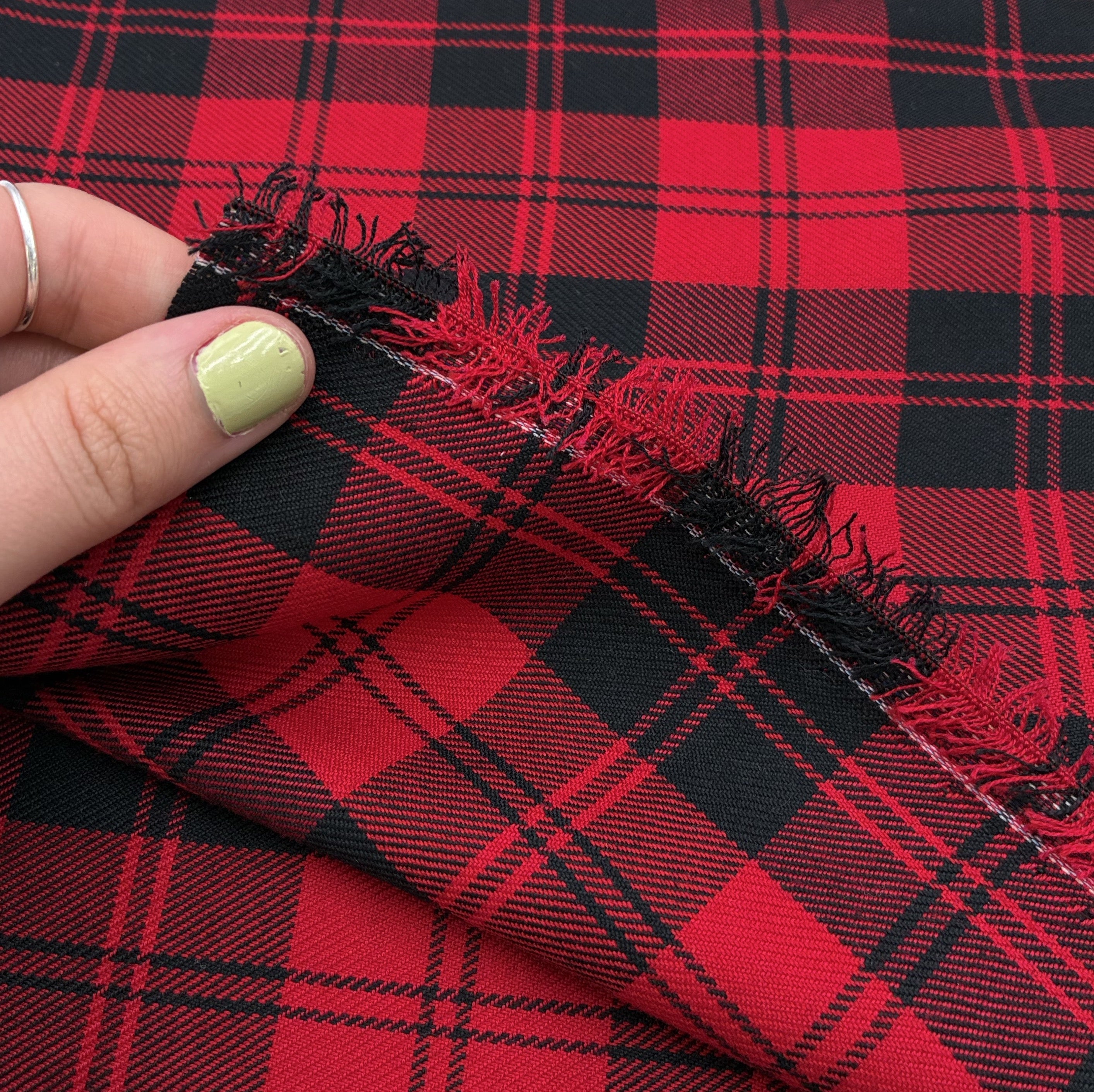 Plaid Wool Blend Suiting - Red (WSW0741)