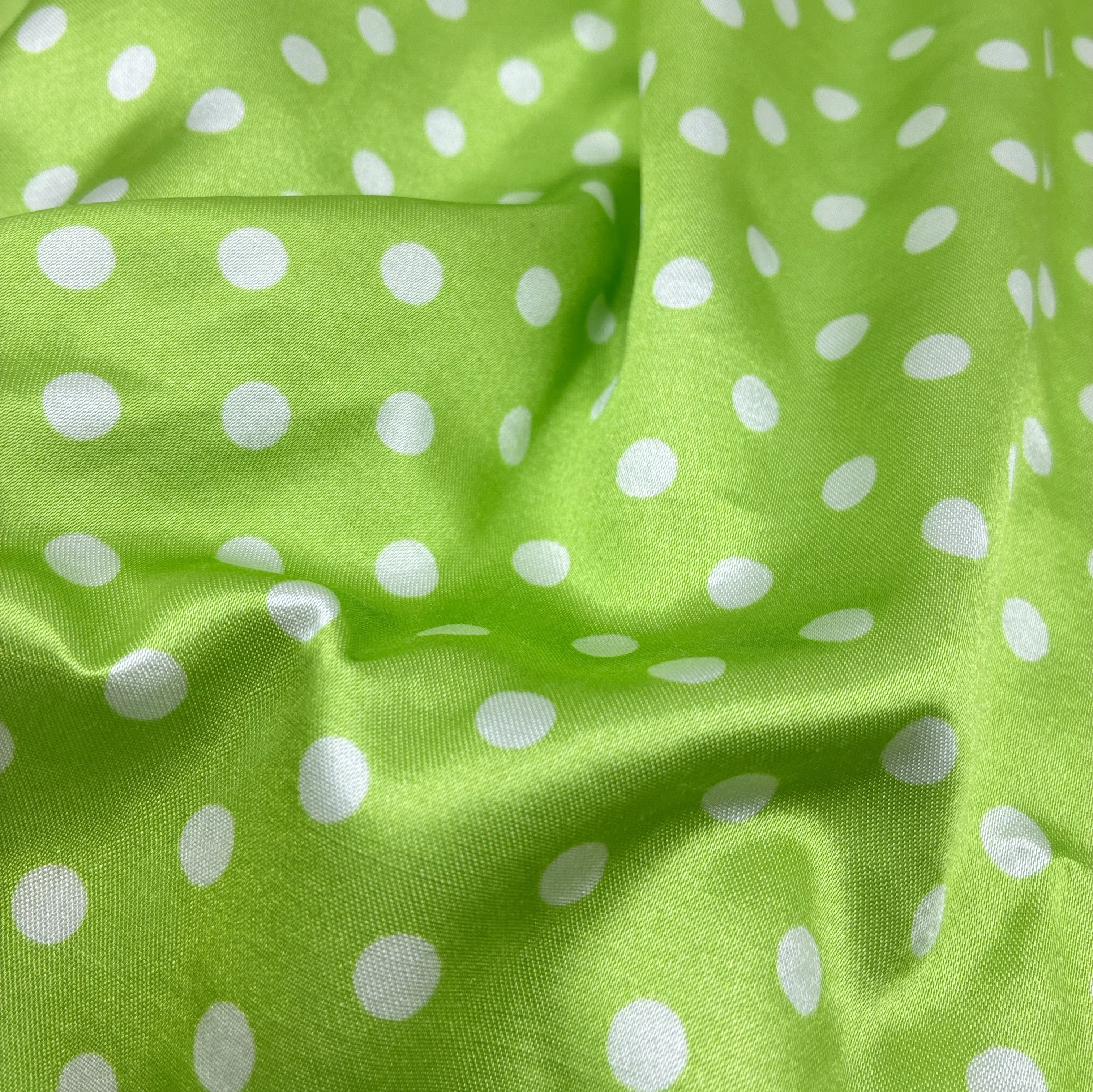 Satin Shirting - Lime Green Polka Dots (WDW3419)