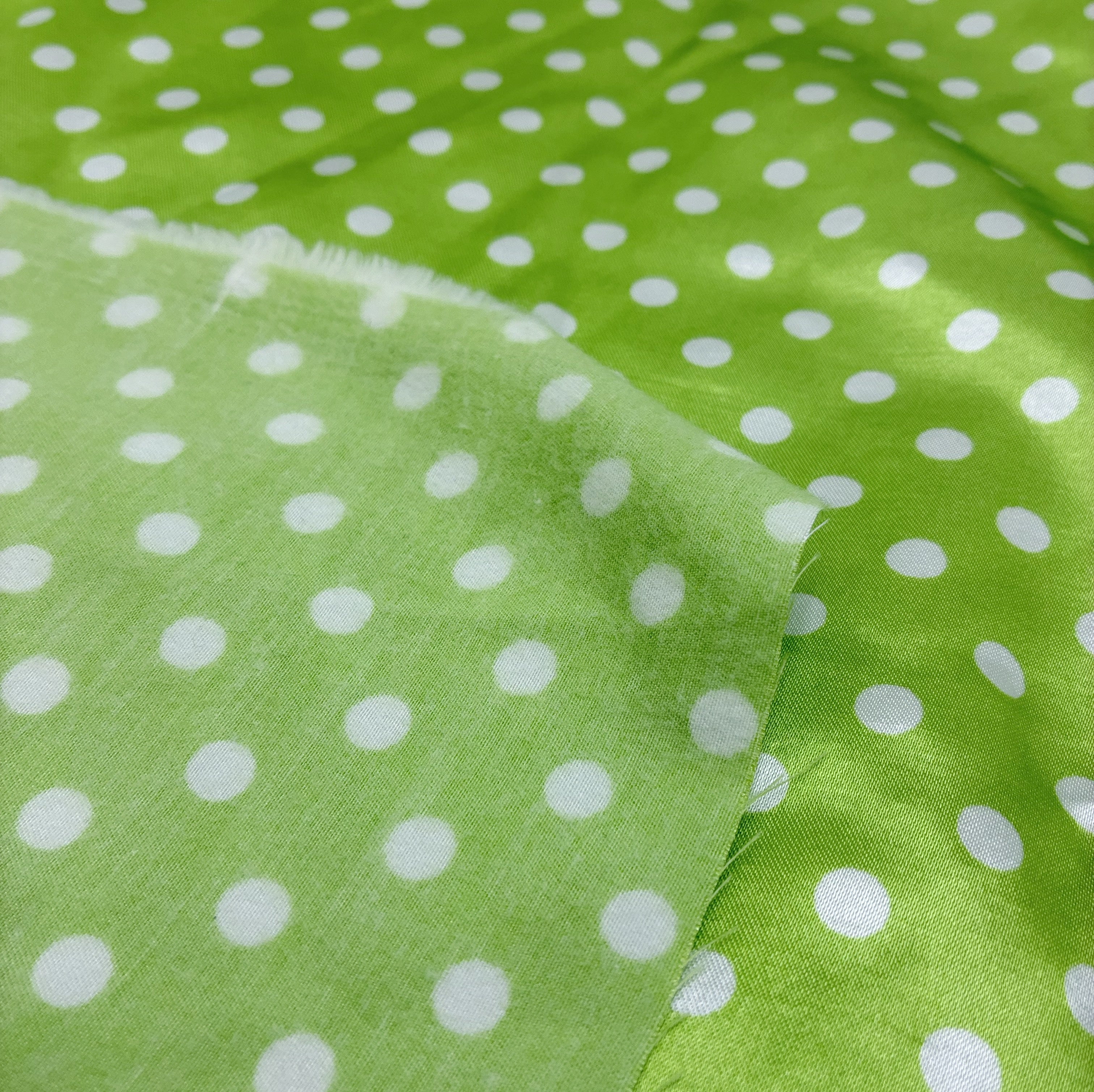 Satin Shirting - Lime Green Polka Dots (WDW3419)