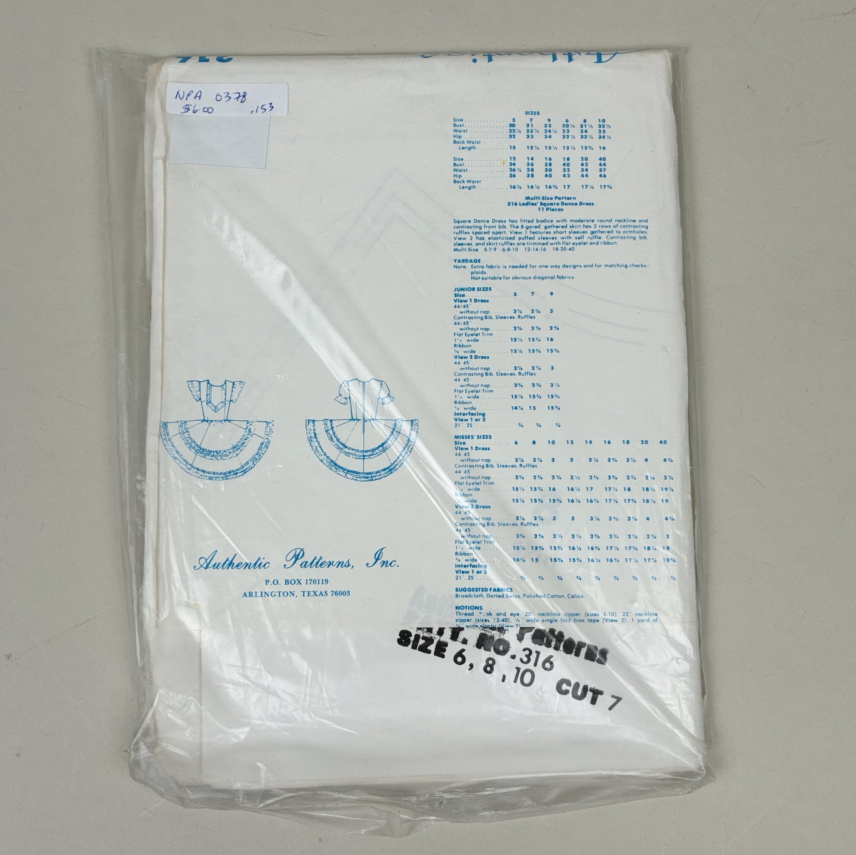 Authentic Patterns Inc. - 316 Square Dance Dress (NPA0378)
