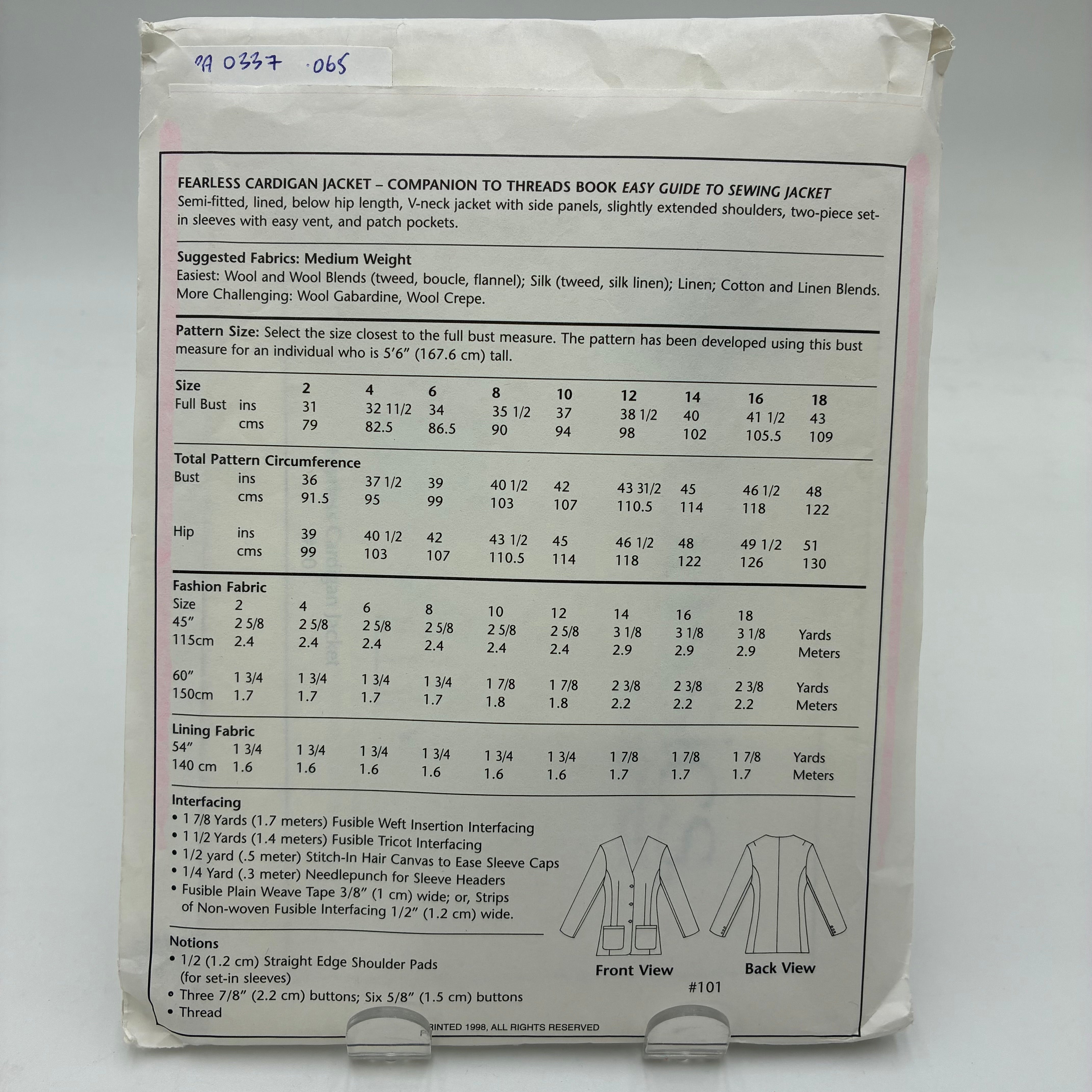 Material Things Pattern - 101 Fearless Cardigan Jacket (NPA0337)