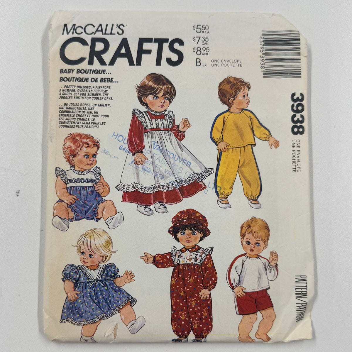 McCall's Craft Pattern - 3938 Baby Doll Clothes (NPA0582)