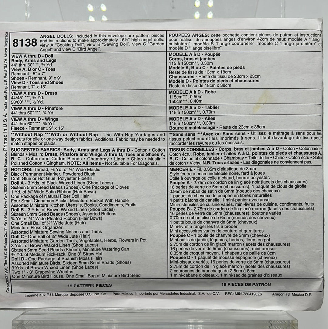 MCCALL'S Pattern One-Size, Angel Dolls (PMC8138)(NPA)