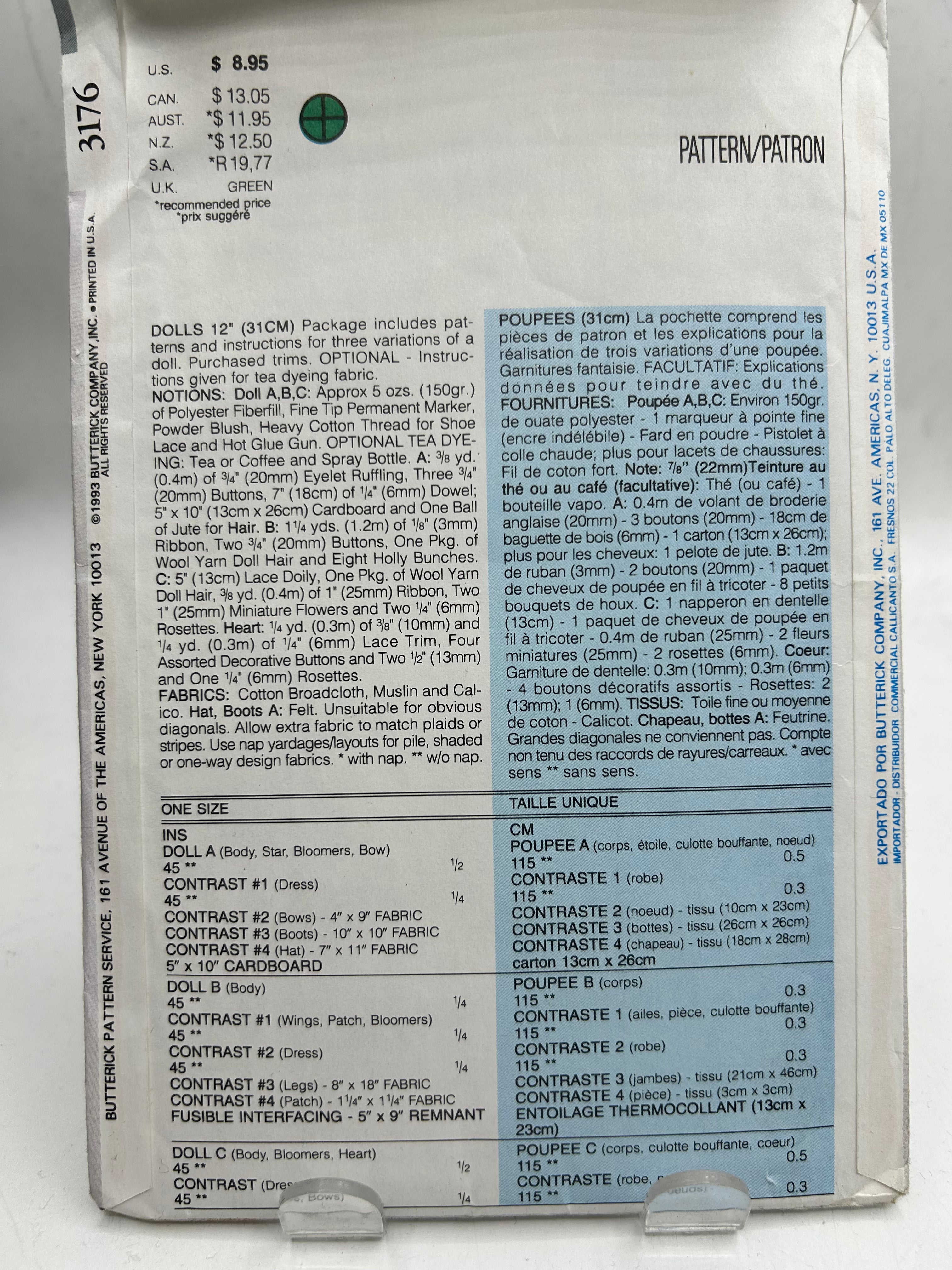 BUTTERICK Pattern Dolls, One Size (PBT3176)