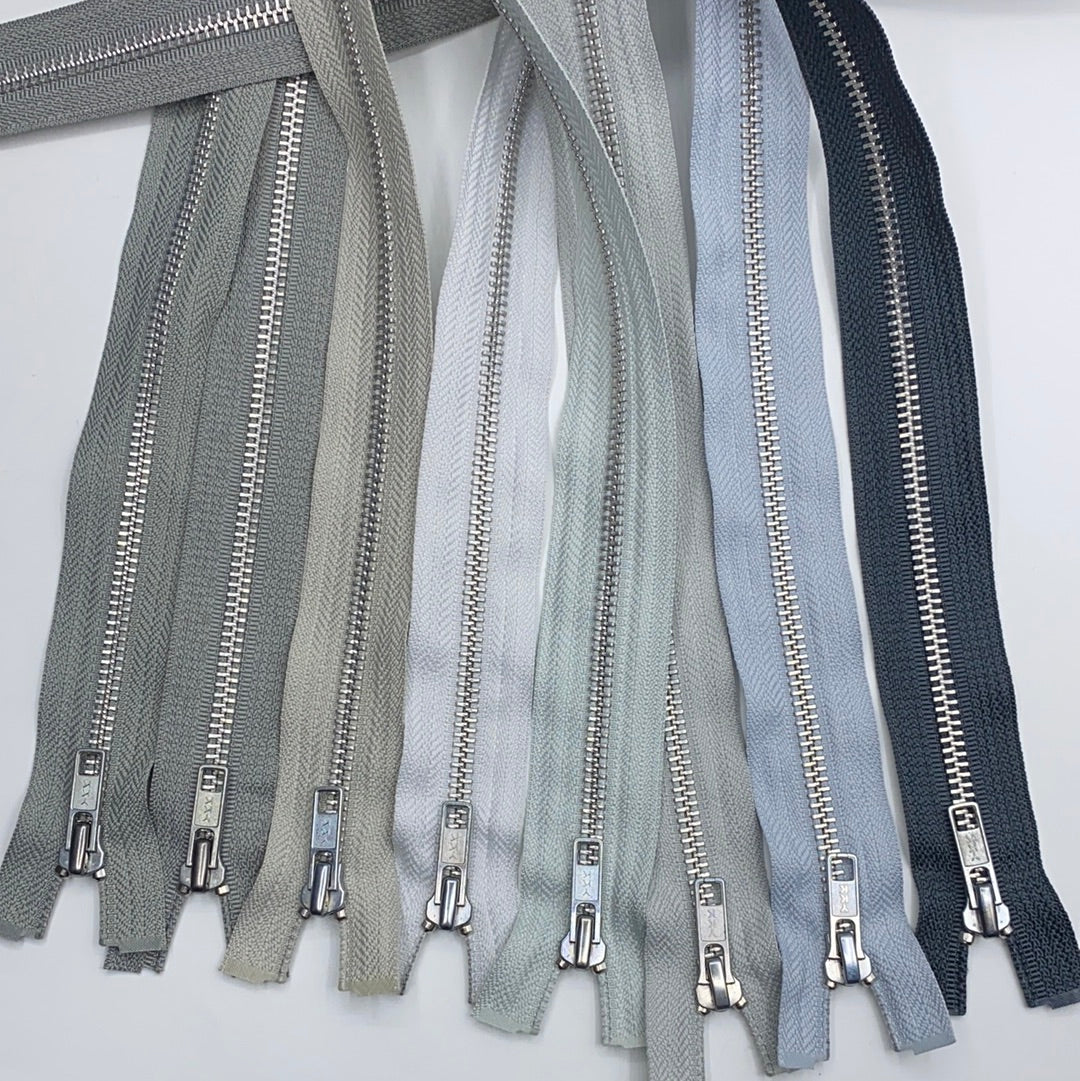 Separating Metal Zipper, Various Greys (48cm-72cm) (NZP0214:0240)