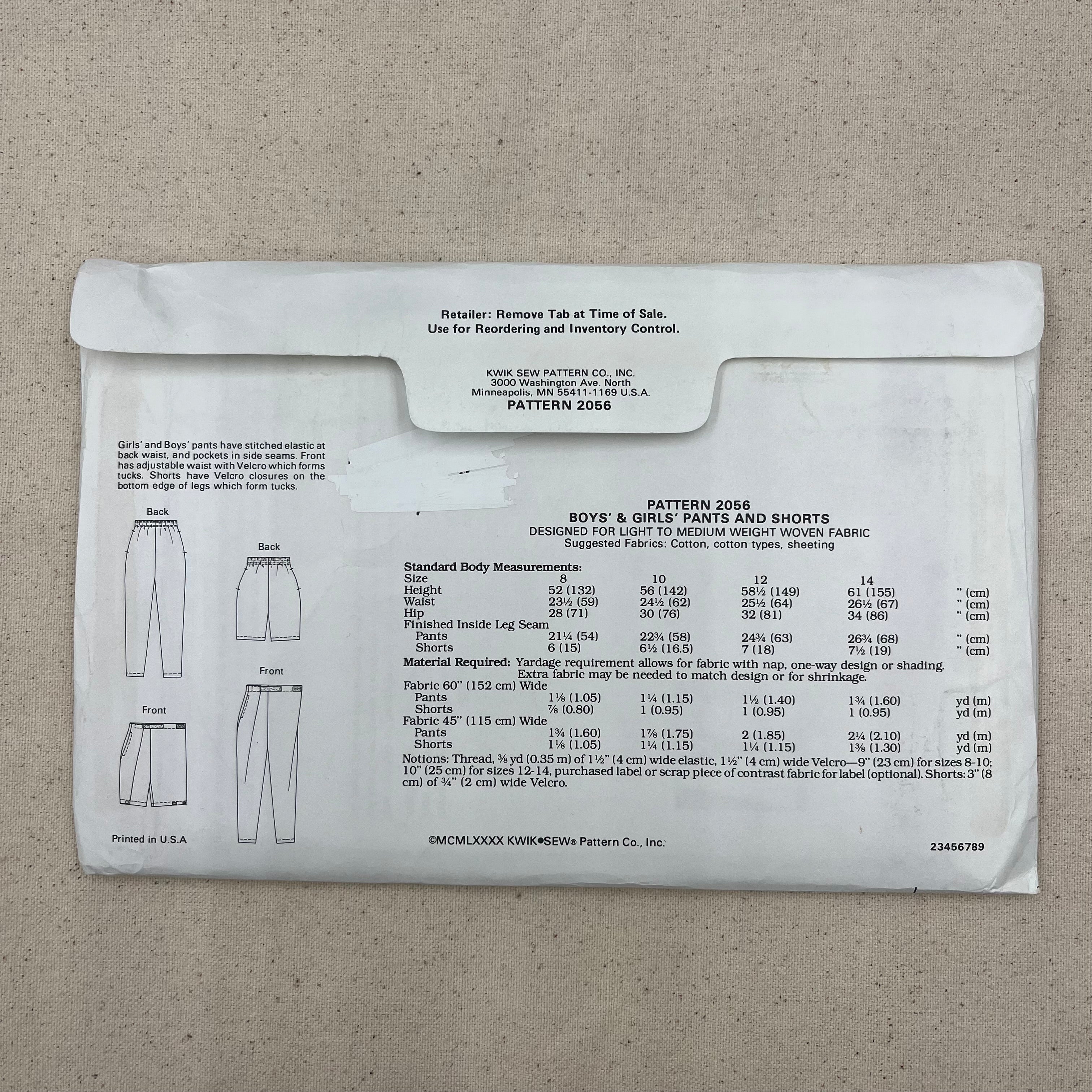 Kwik Sew Pattern - 2056 Kids Pants & Shorts (NPA0421)