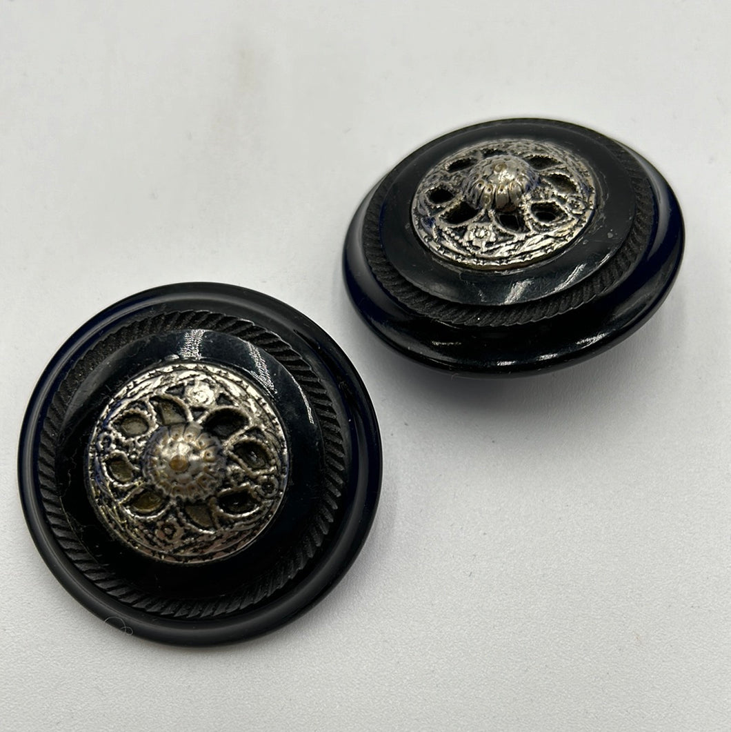 Vintage Button, Black & Silver (NBU0590)