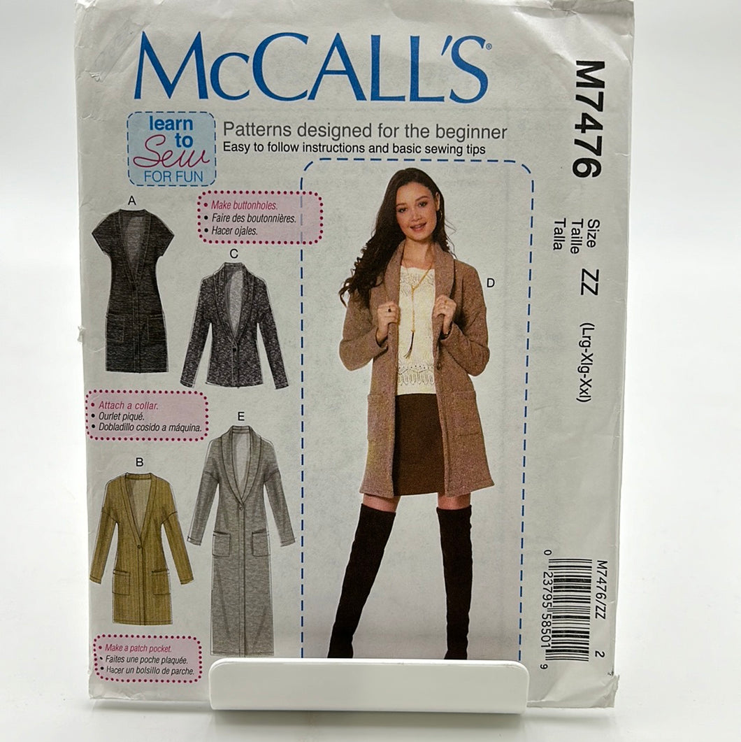 MCCALL'S Pattern, Misses Vest & Cardigan (PMC7476)