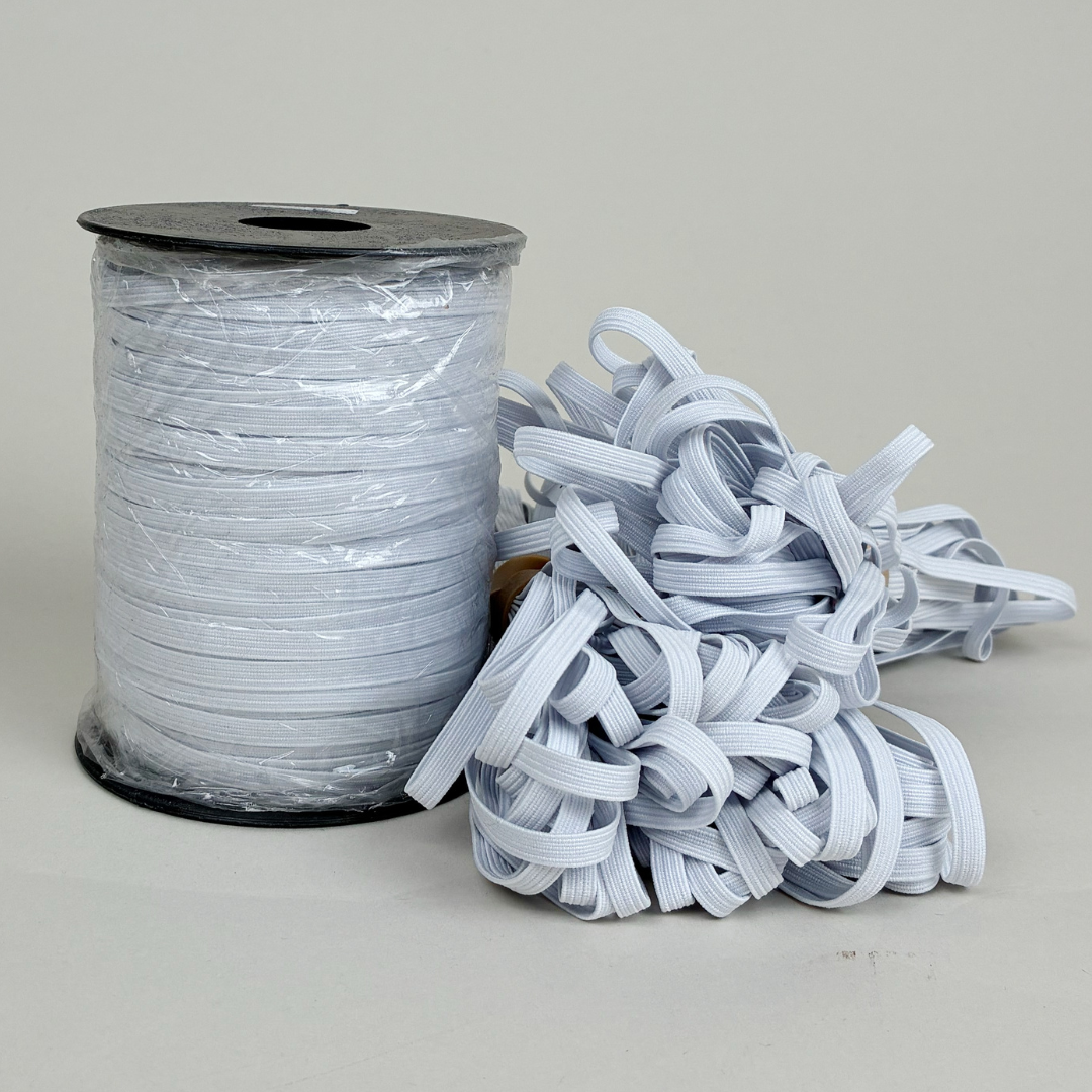 ¼" (6mm) Braided Elastic - White, by the spool or 10m (NEL0049:50)