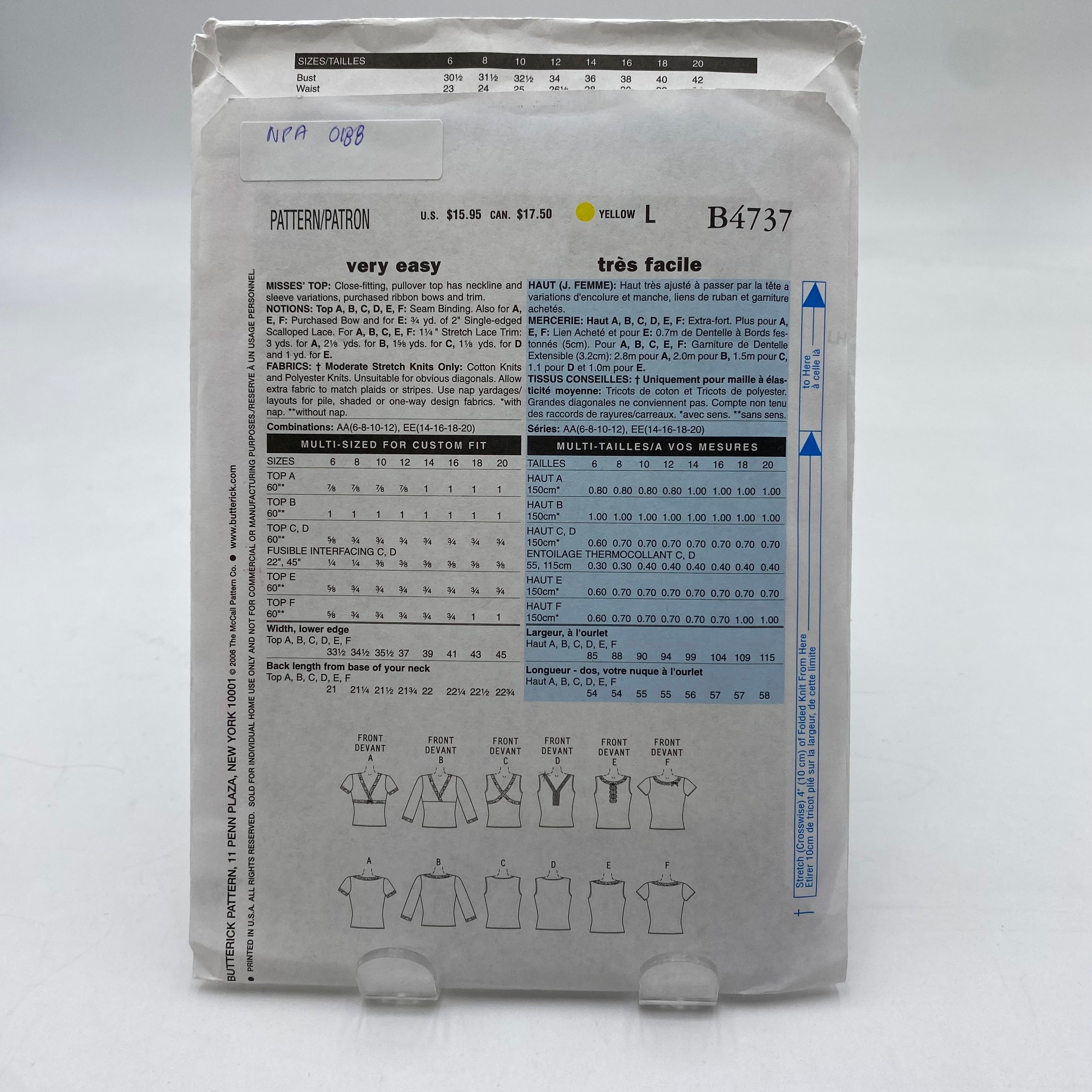 Butterick Pattern - Misses' Top B4737 (NPA0188)