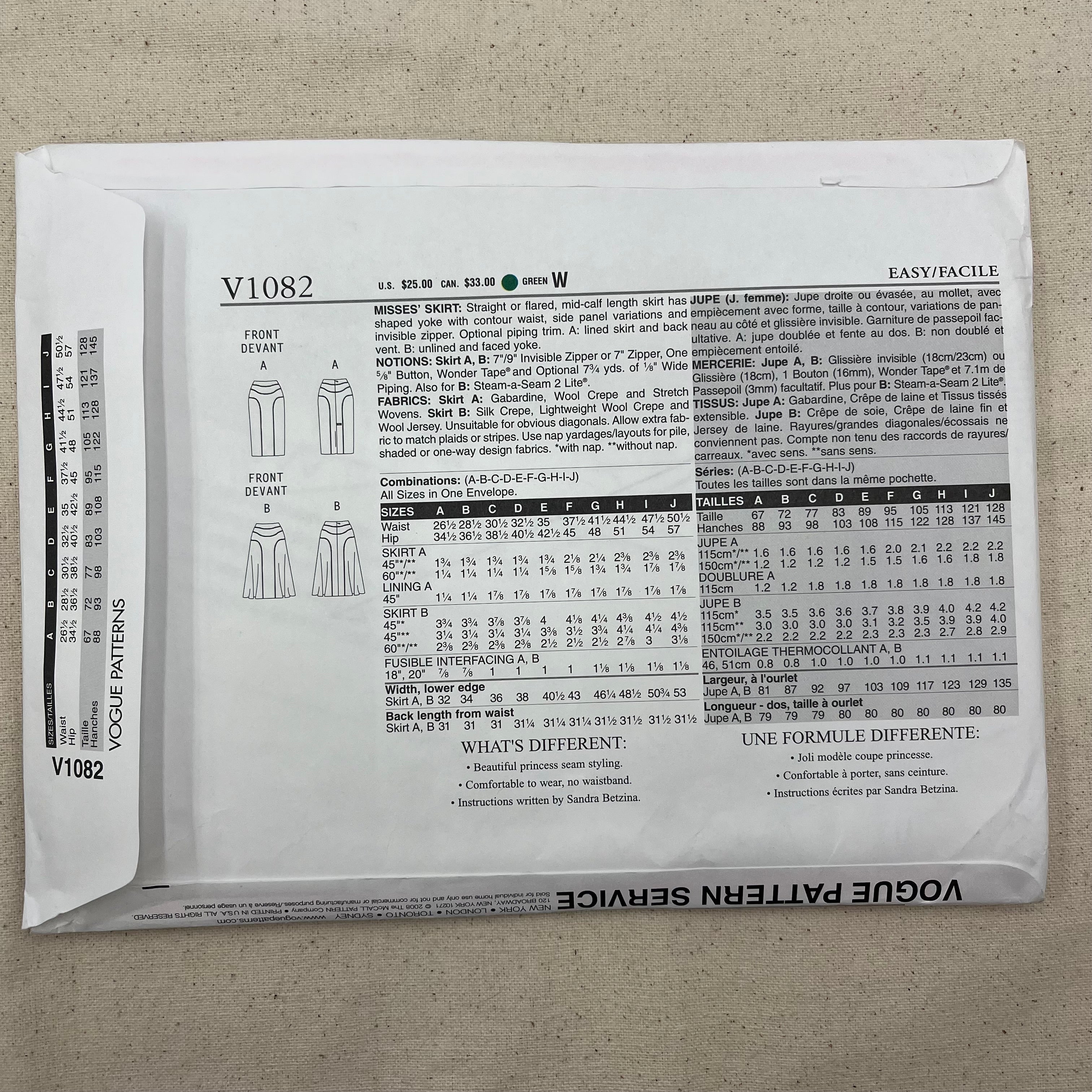 Vogue Pattern - V1082 Skirt (NPA0460)