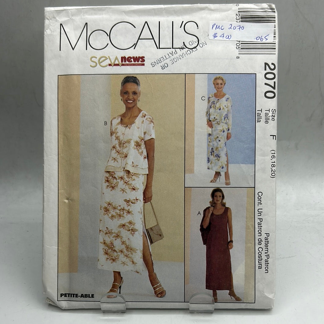 MCCALL'S Pattern, Misses' Lined Dress and Jacket (PMC2070)